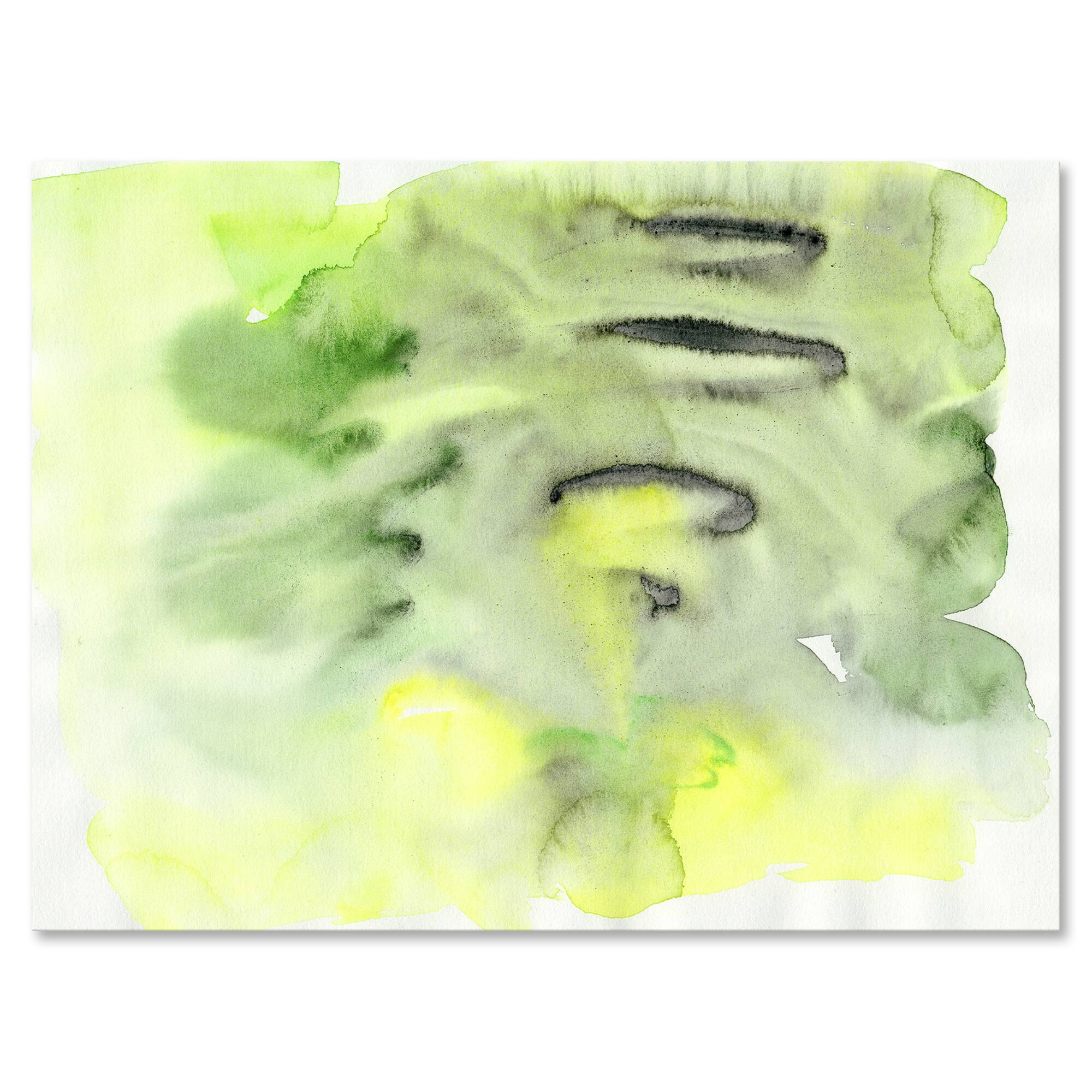 Designart - Abstract Pond of Green and Yellow - Modern Canvas Wall Art Print