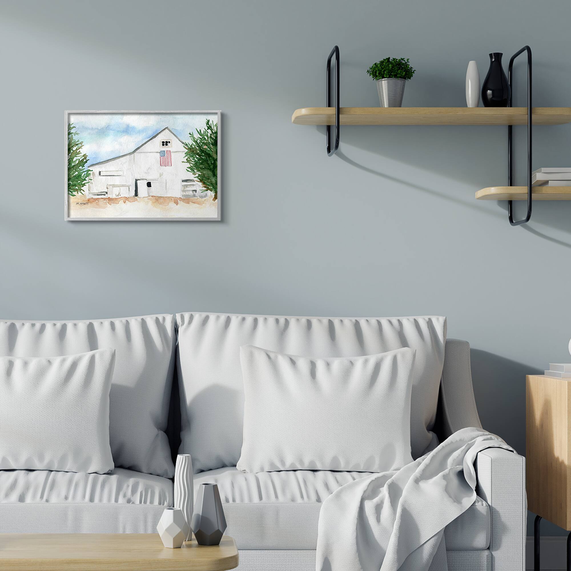 Stupell Industries American Barn Watercolor Gray Framed Wall Art