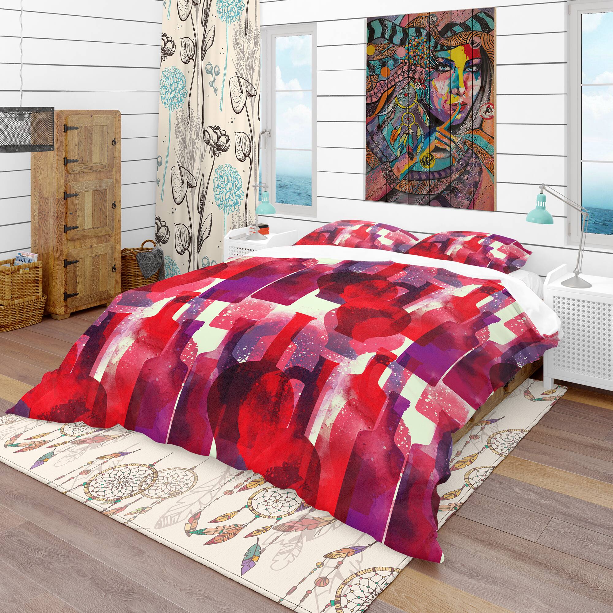 Designart &#x27;Imprints of Wine Bottles&#x27; Bohemian &#x26; Eclectic Bedding Set - Duvet Cover &#x26; Shams
