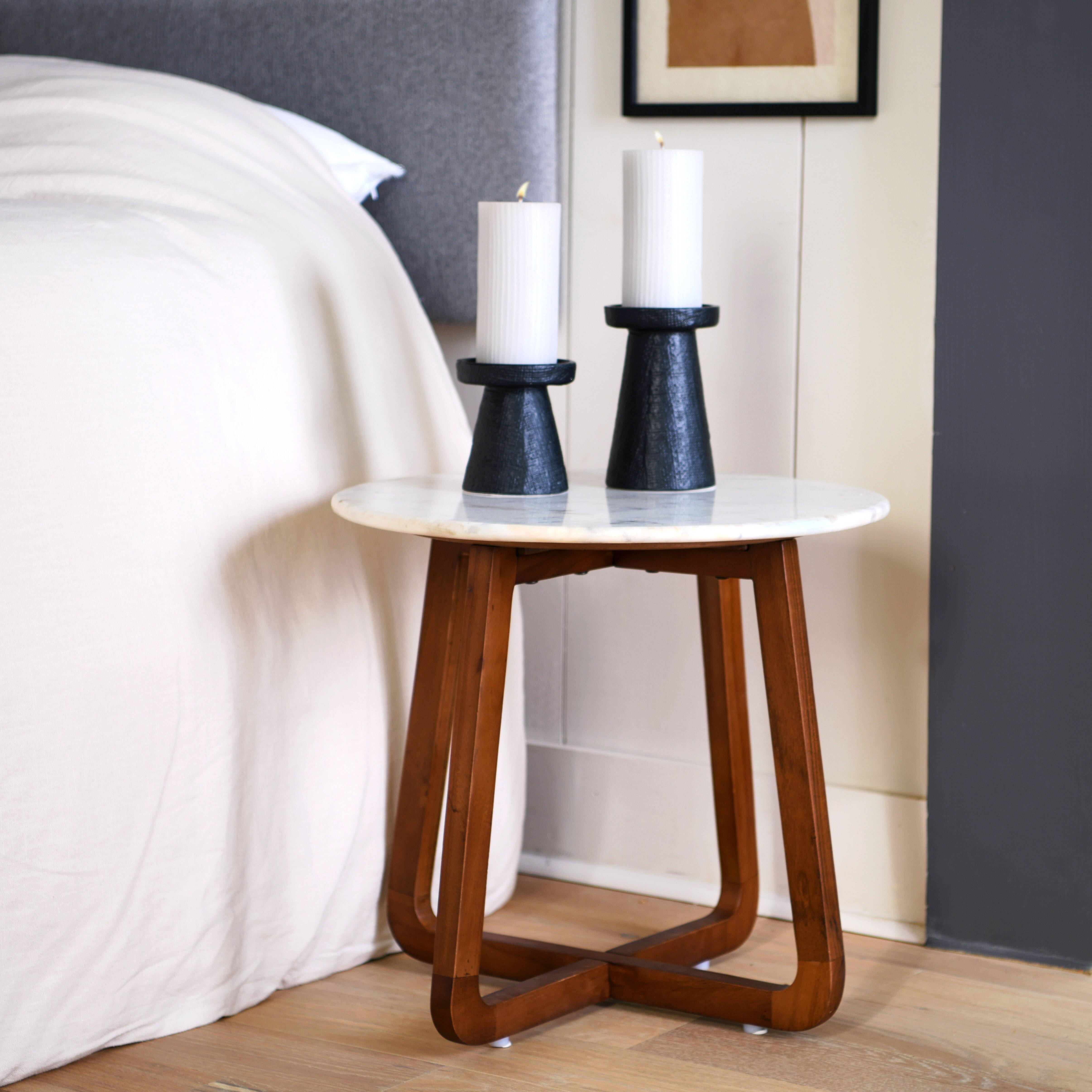 Hello Honey&#xAE; Modern Bohemian Marble &#x26; Wood Round End Table