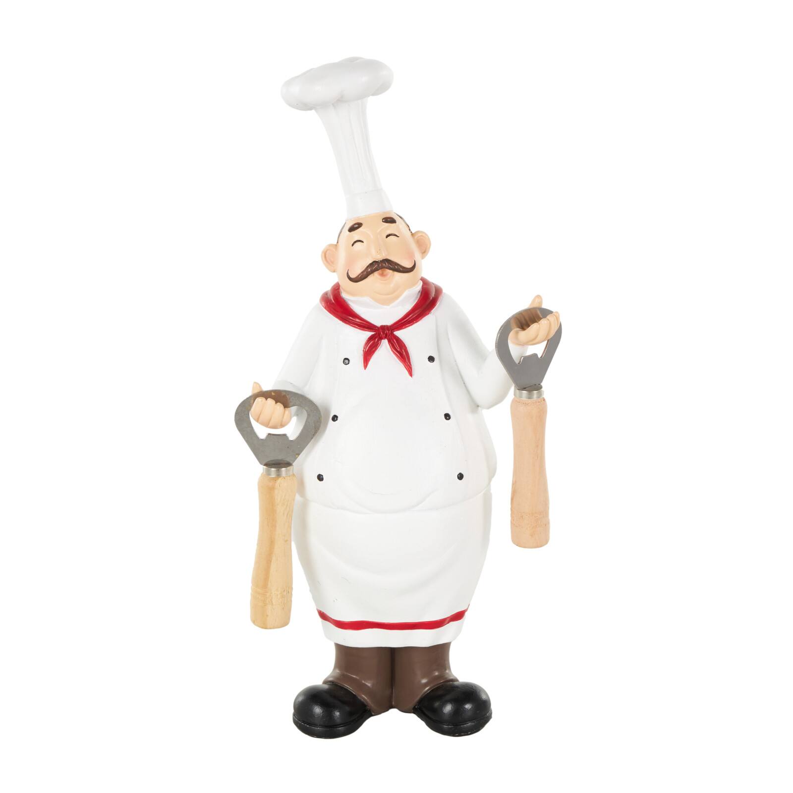 White Chef Kitchen Bottle Opener Holder Sculpture Set with Beer & Wine Bottle Accessories