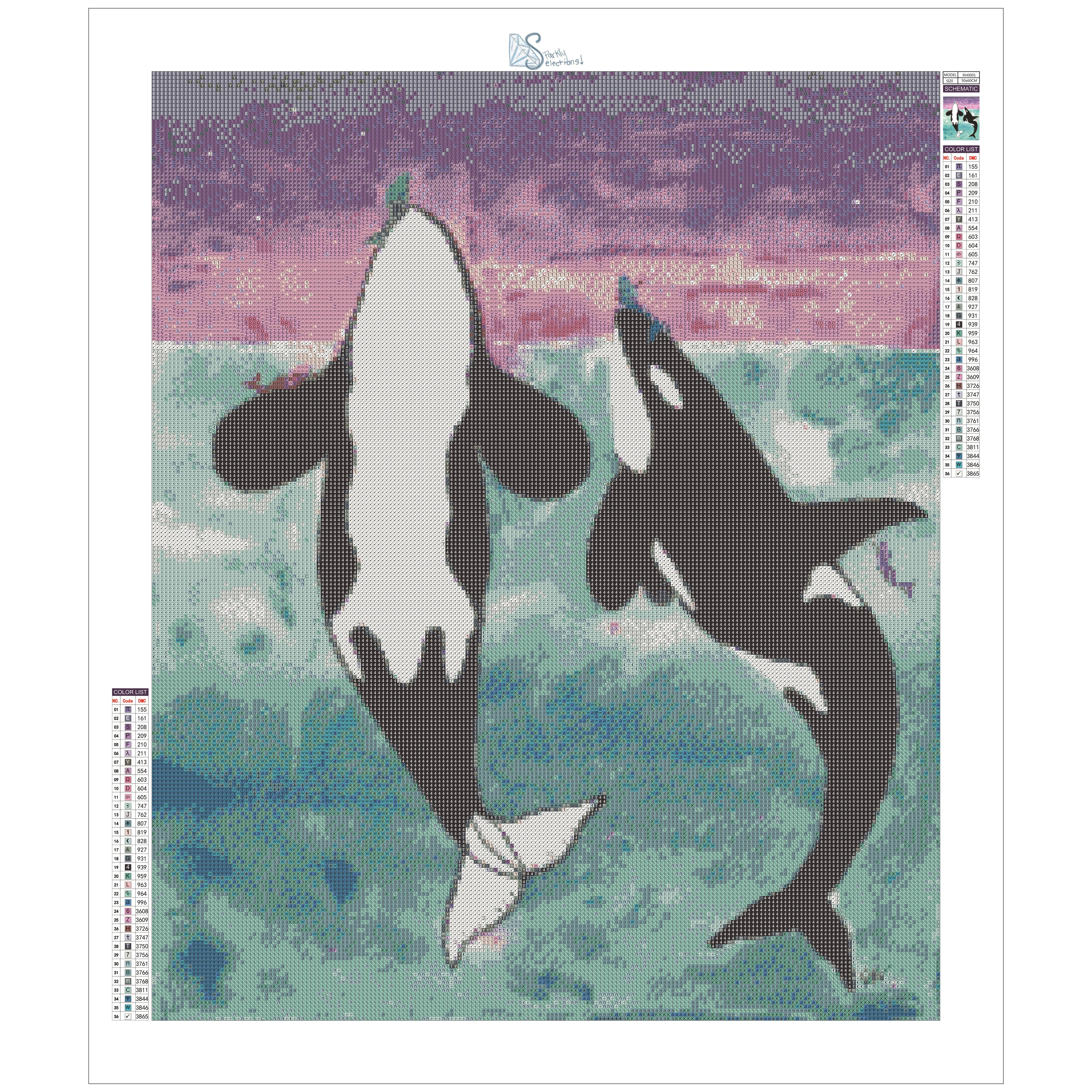 Sparkly Selections Killer Whales By Local Utah Artist Rachel H. Diamond Art Kit, Square Diamonds