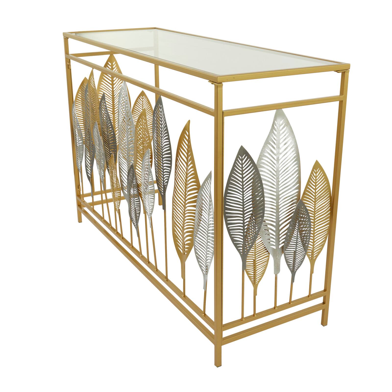 Gold Metal Contemporary Console Table, 30" x 44" x 16"