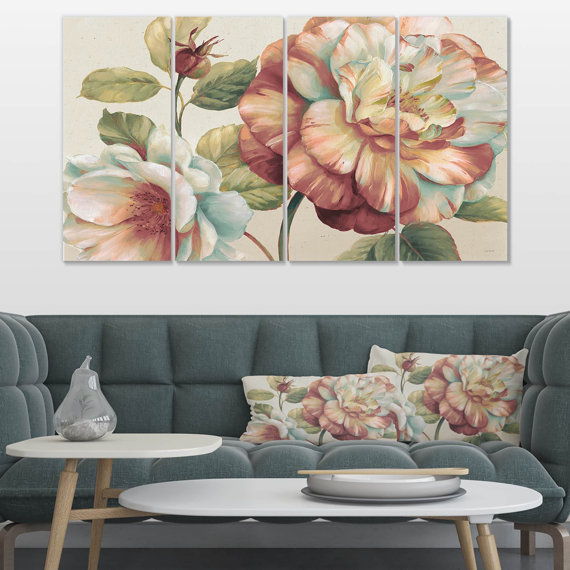Designart - Romantic Dark Rose Blossing Flowers - Floral Premium Canvas Wall Art