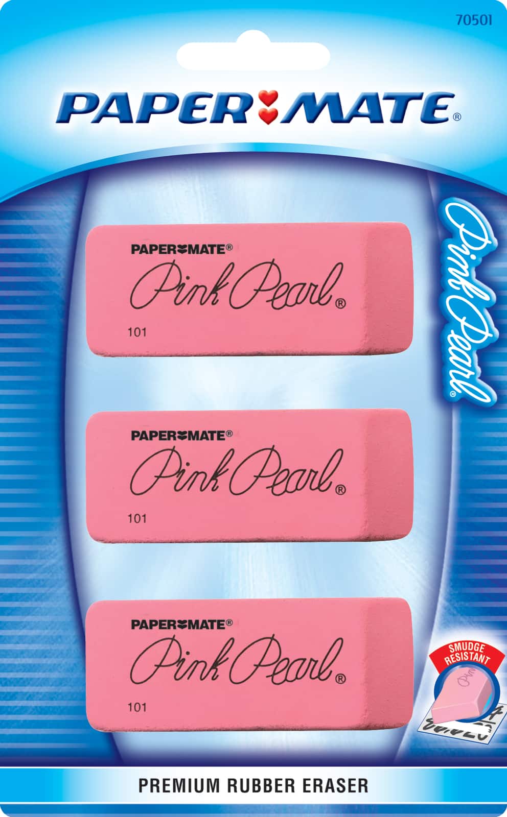 Paper Mate Pink Pearl Erasers Latex Free 3ct Smudge Resistant Large 