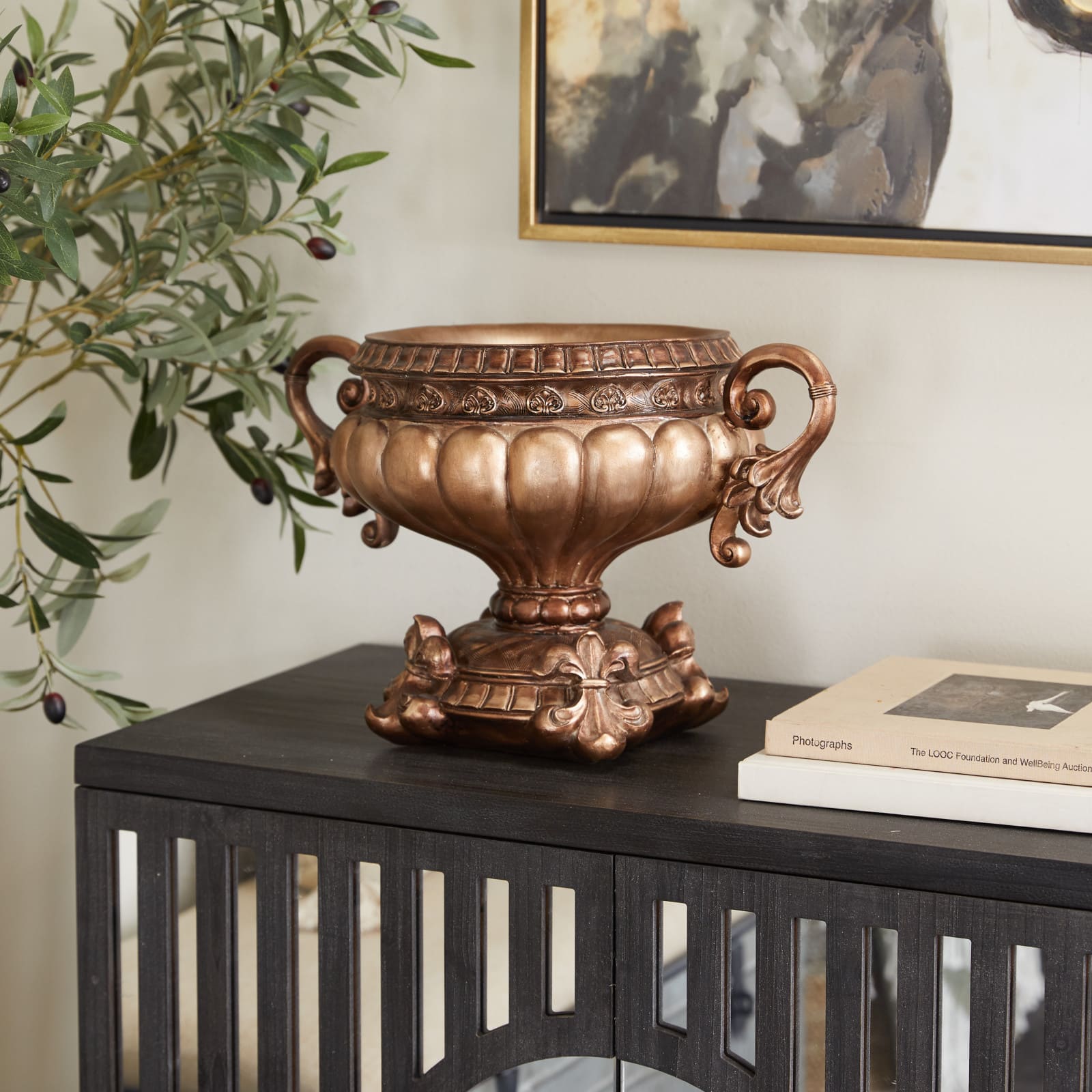 Bronze Polystone Traditional Decorative Bowl, 11&#x22; x 17&#x22; x 11&#x22;