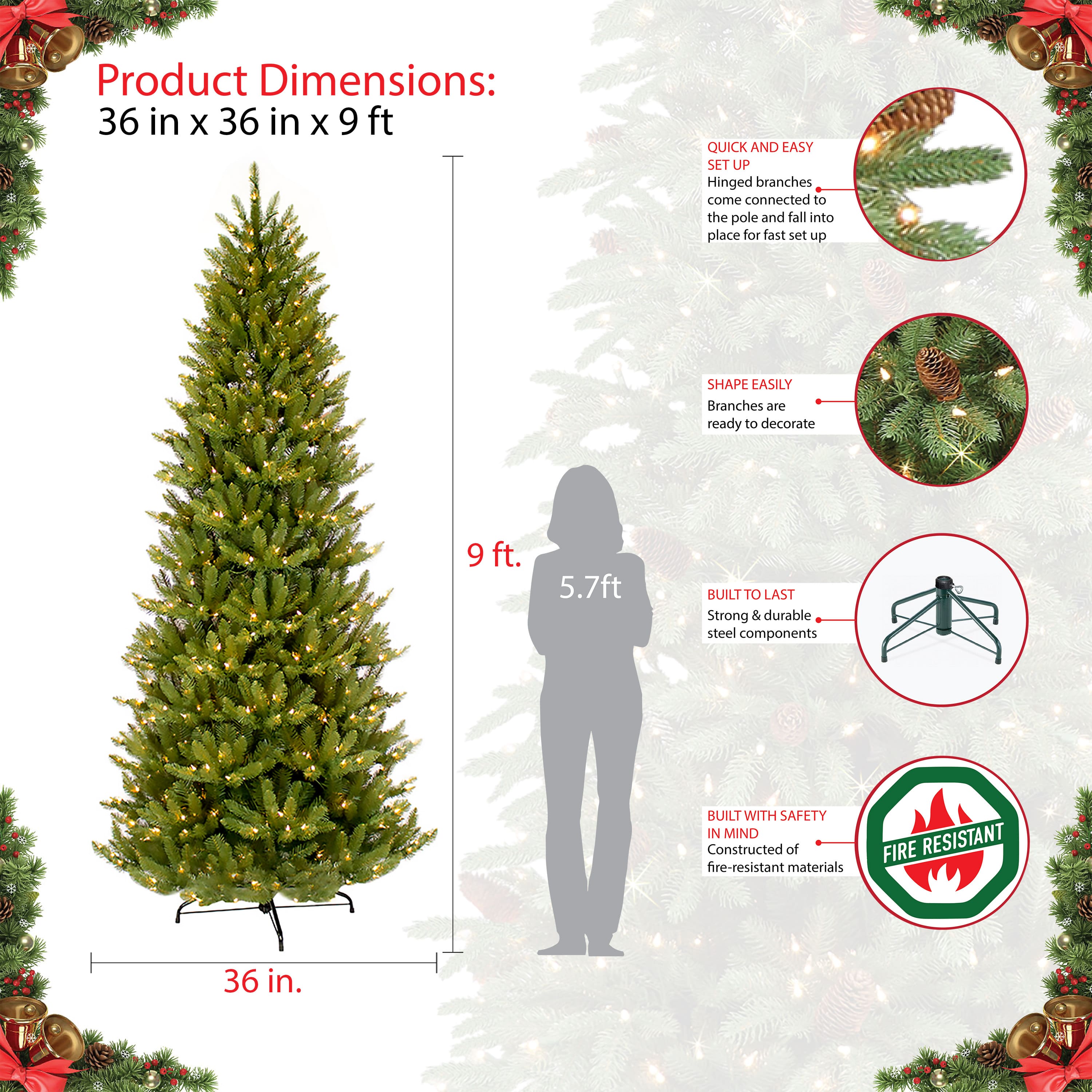 9ft. Pre-Lit Fraser Fir Artificial Christmas Tree, Clear Lights