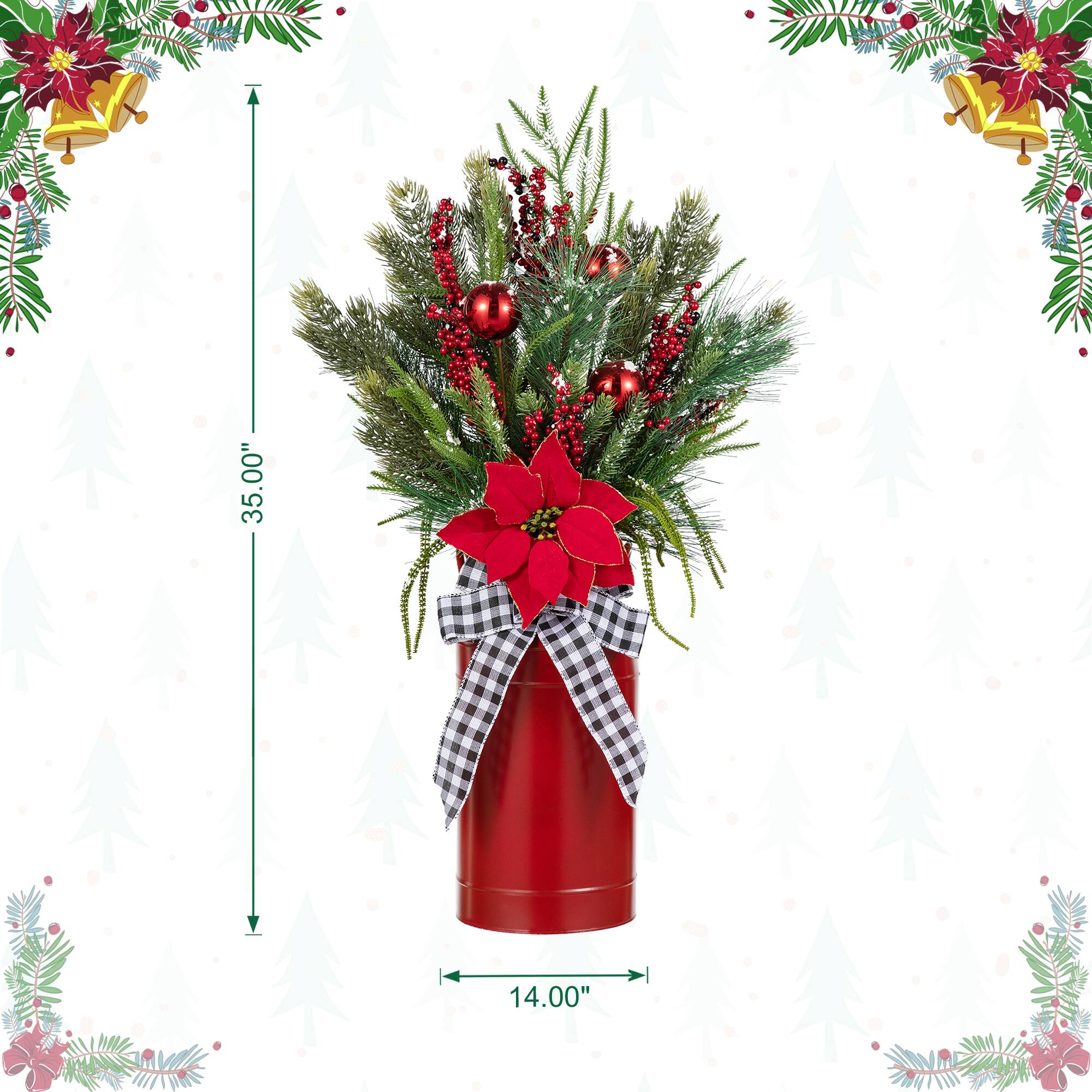 Glitzhome® 35" Christmas Poinsettia Floral Porch Tree in Red Container