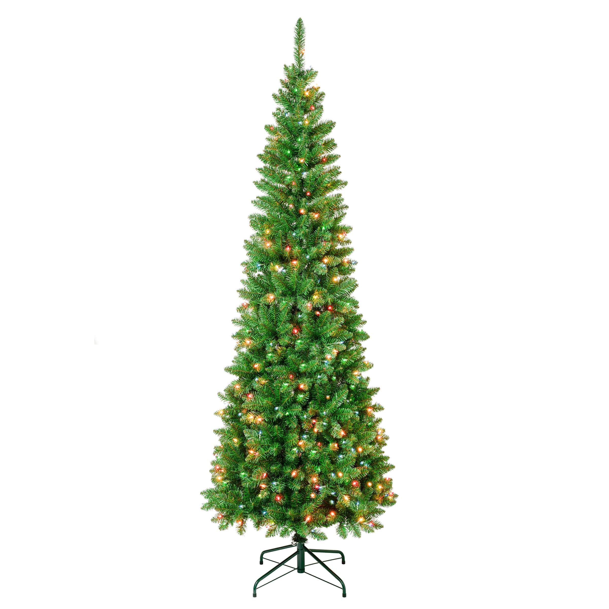 7.5ft. Pre-Lit Rowan Pencil Slim Artificial Christmas Tree, Multicolor Lights