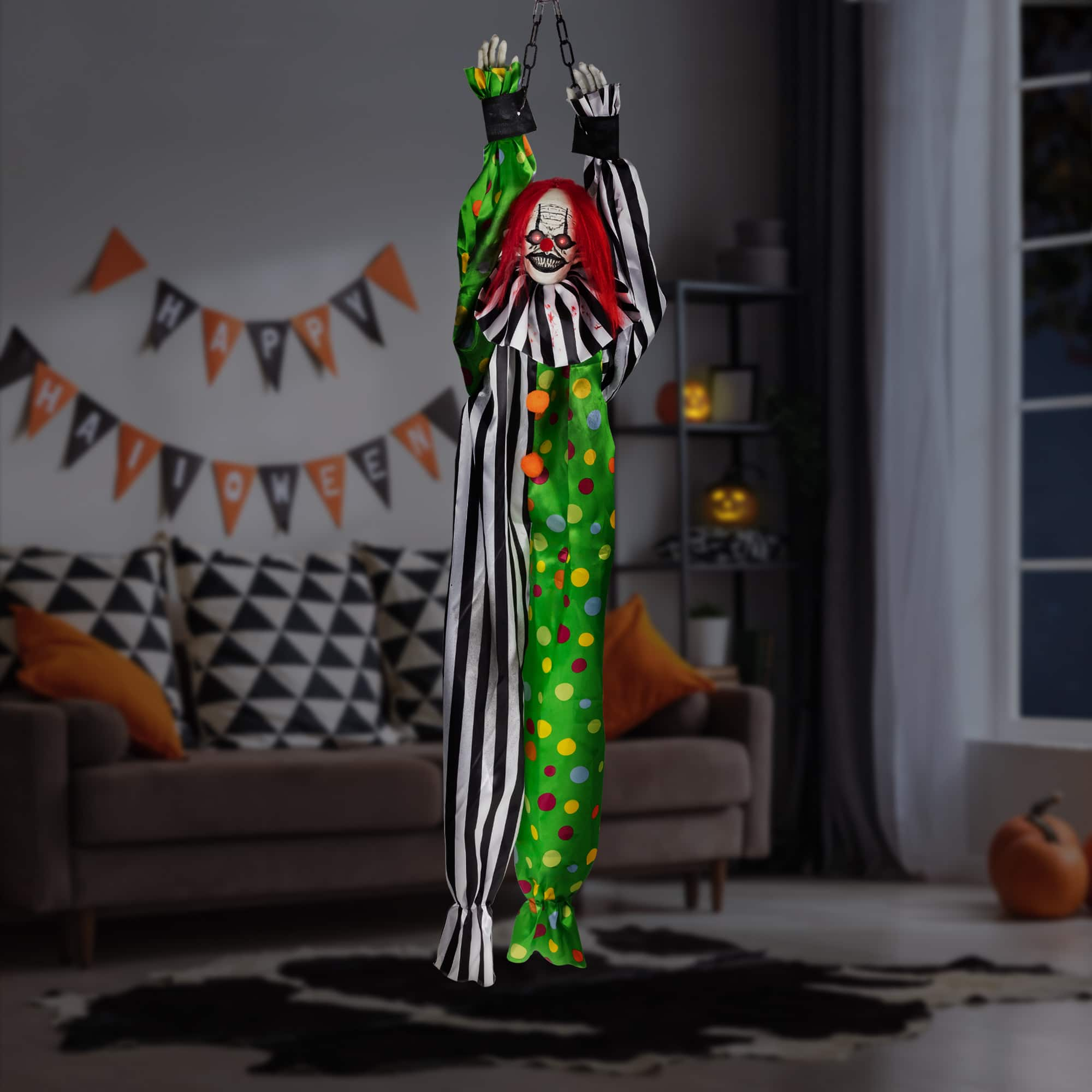 5ft Animated Shaking Clown with Sound Hanging Halloween Decoration