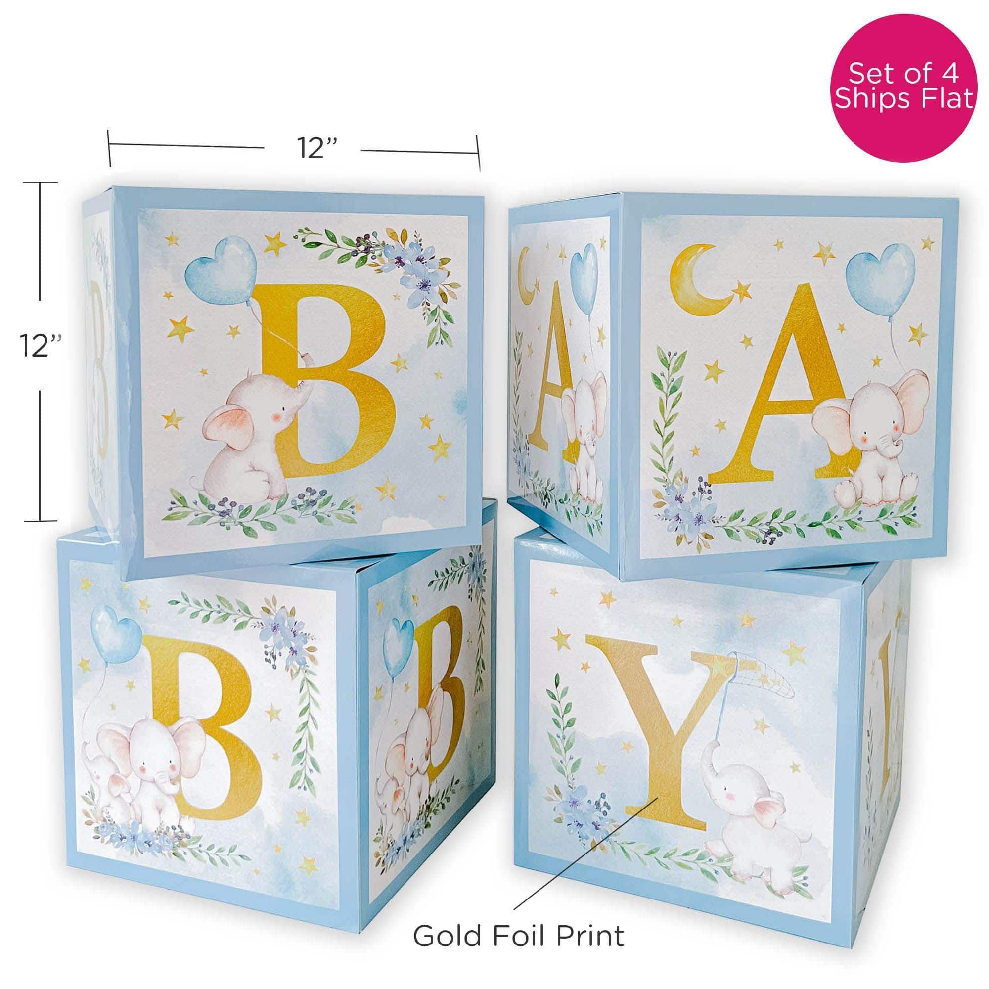 Kate Aspen&#xAE; Blue Elephant Baby Shower Block Box Set