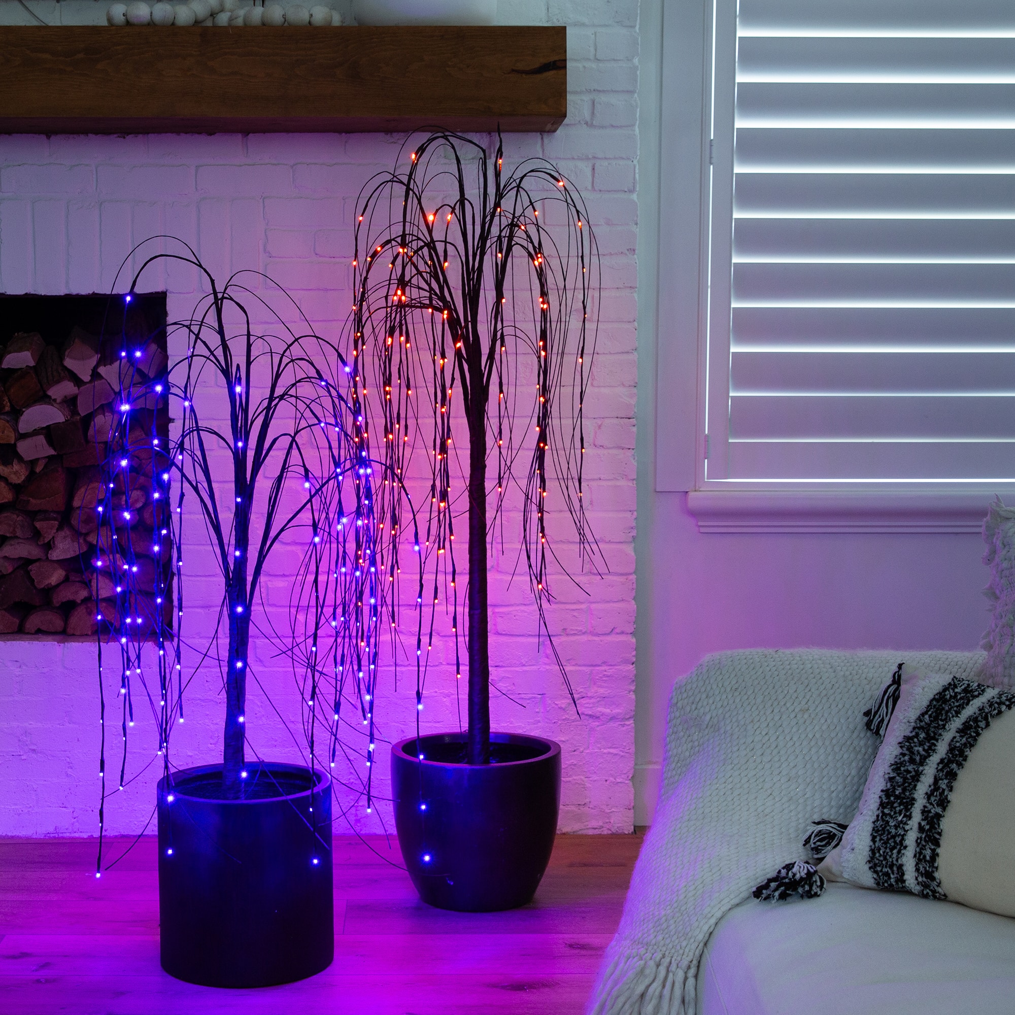 5ft. Orange &#x26; Purple LED Pre-Lit Halloween Black Willow Artificial Fall Tree