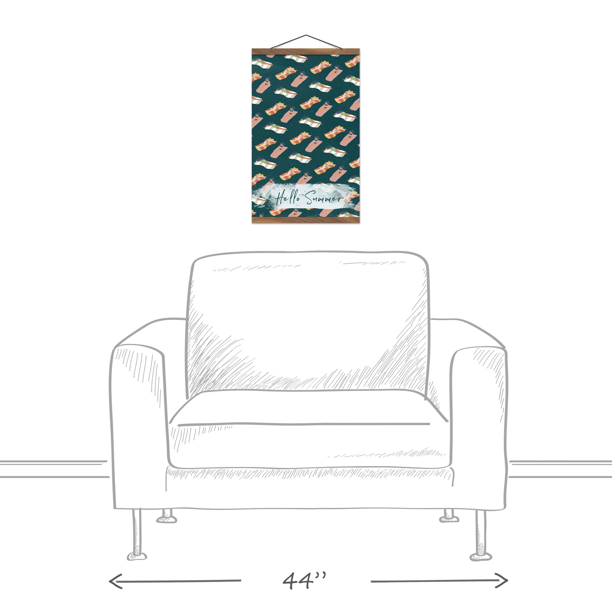 Hello Summer Navy Sun Bathers Teak Hanging Canvas