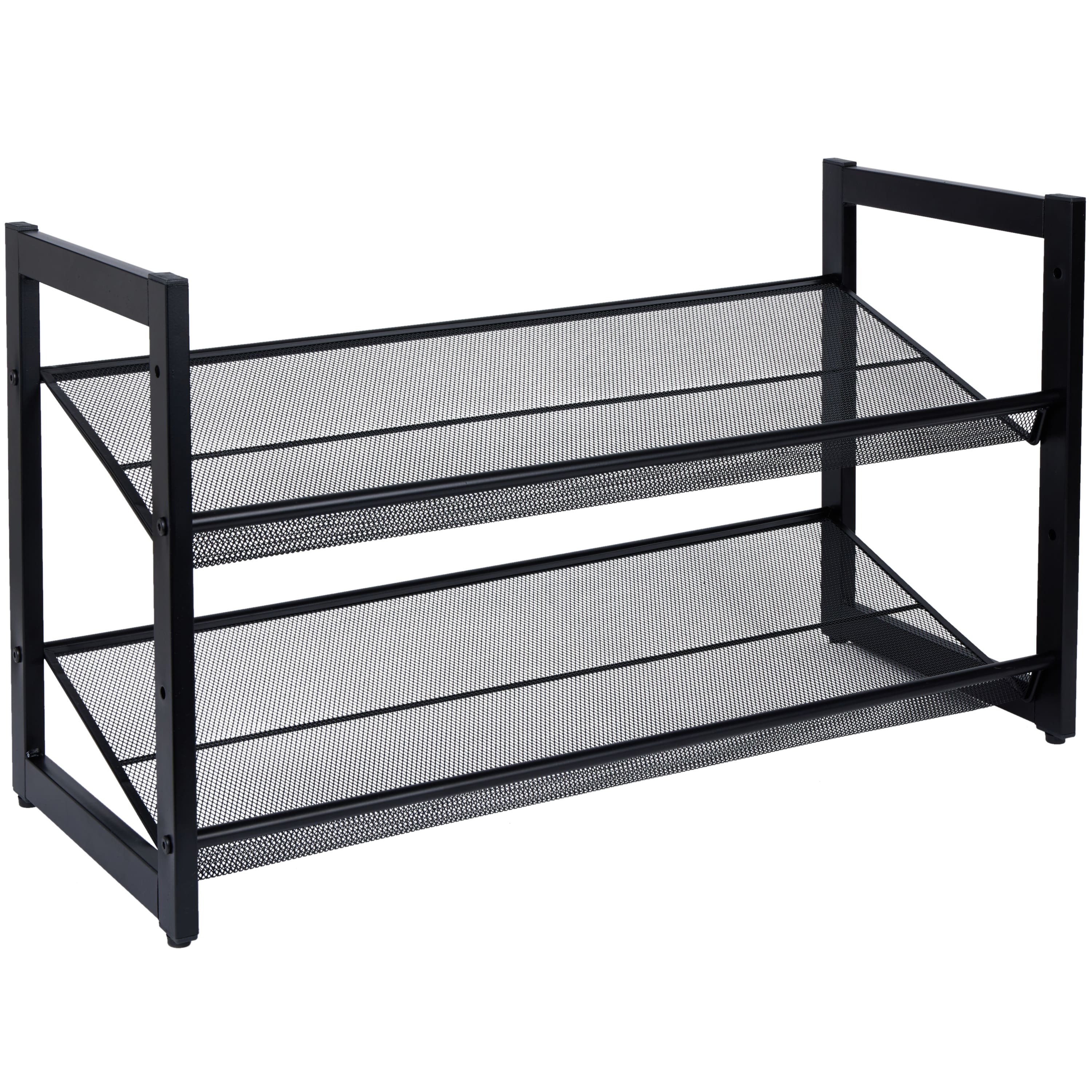 Organize It All 30" Black 2 Tier Adjustable Mesh Shoe Rack