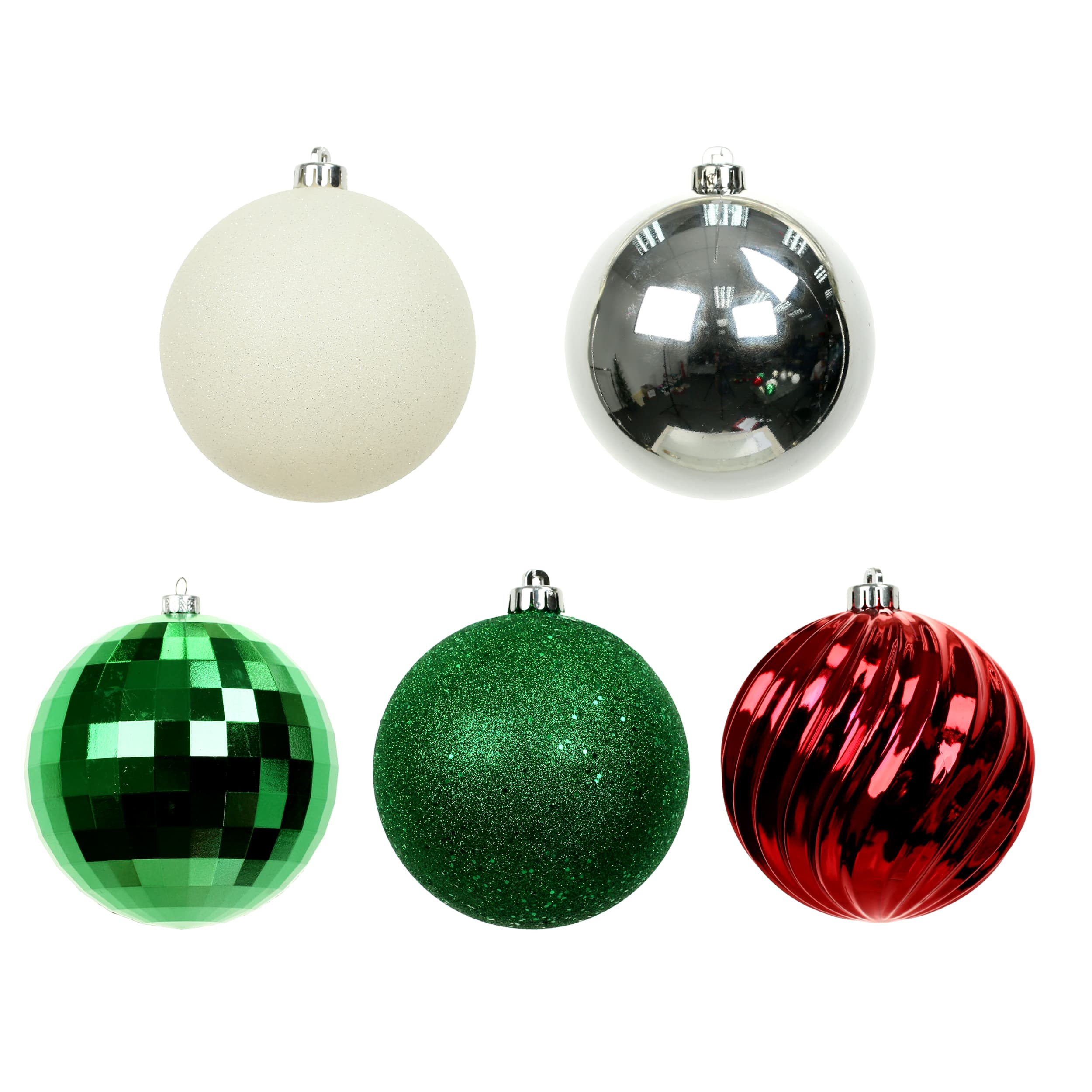 5 Pack 5.7&#x22; Red, Green &#x26; Silver Peppermint Lane Shatterproof Ornaments by Ashland&#xAE;
