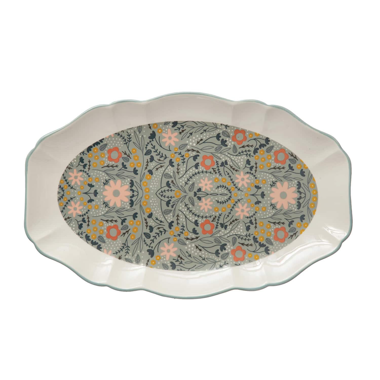 Hello Honey&#xAE; 15&#x22; Multicolor Painted Floral Stoneware Platter