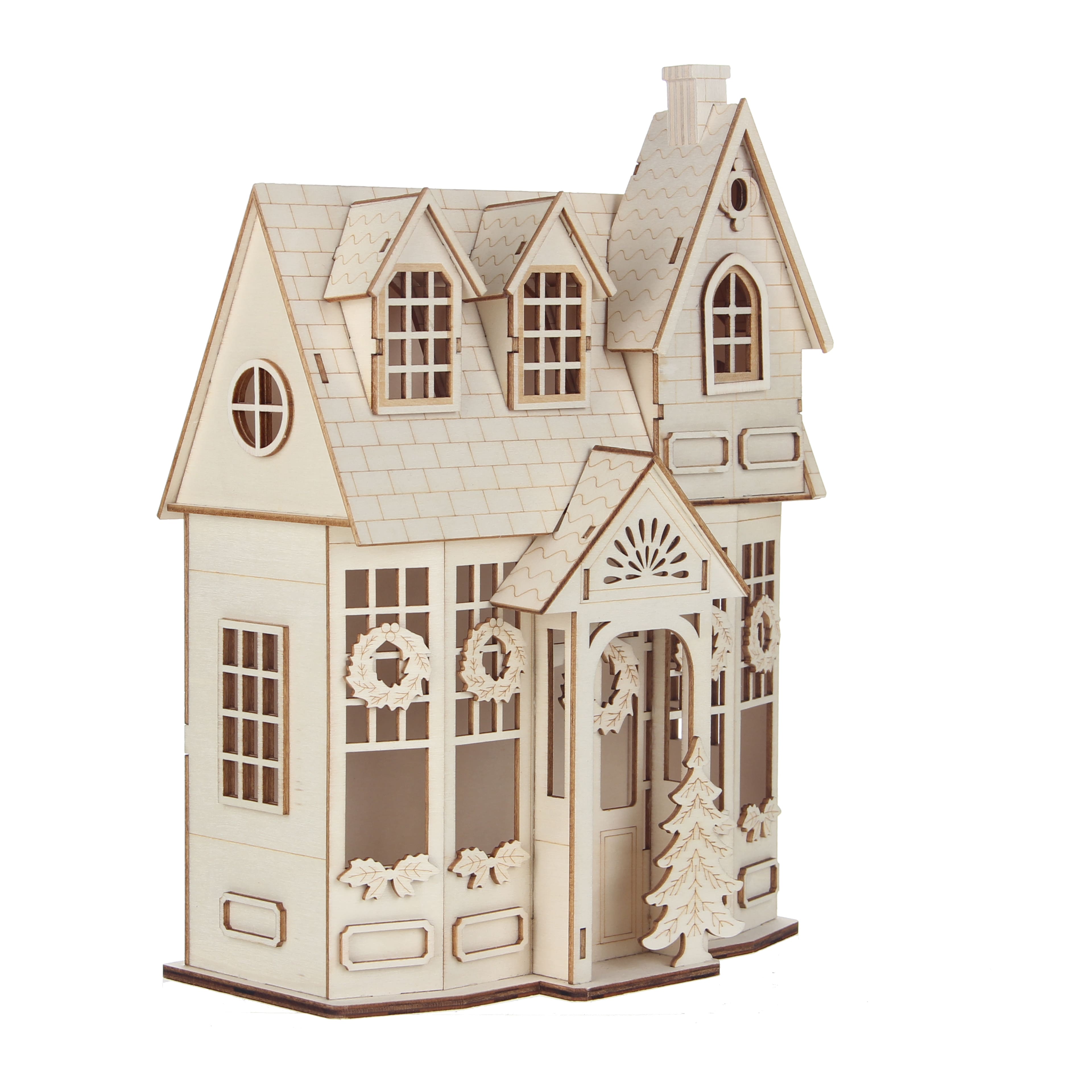 12.25&#x22; Unfinished Village House DIY LED Wood D&#xE9;cor by Make Market&#xAE;
