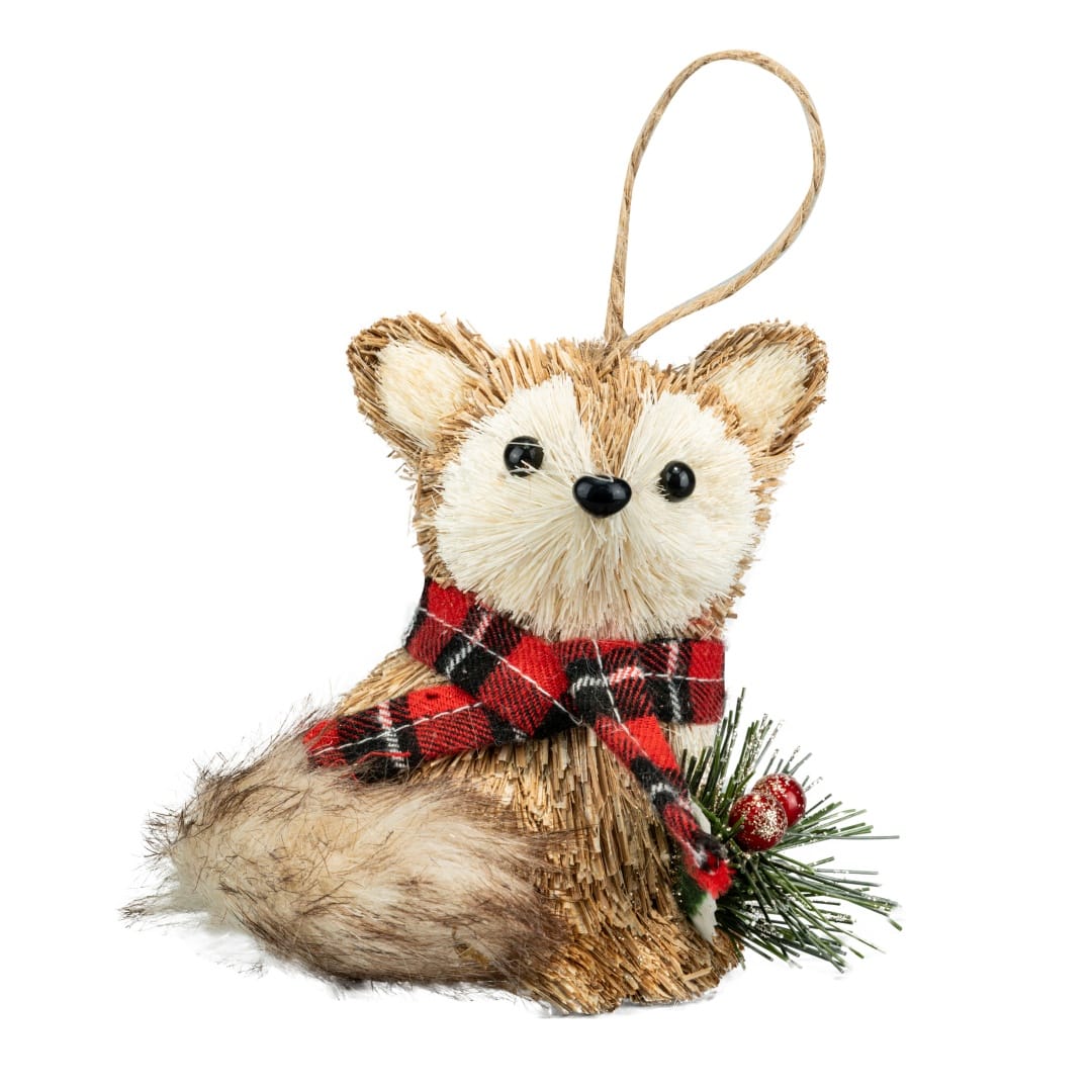4&#x22; Natural Fox with Plaid Scarf Ornament by Ashland&#xAE;