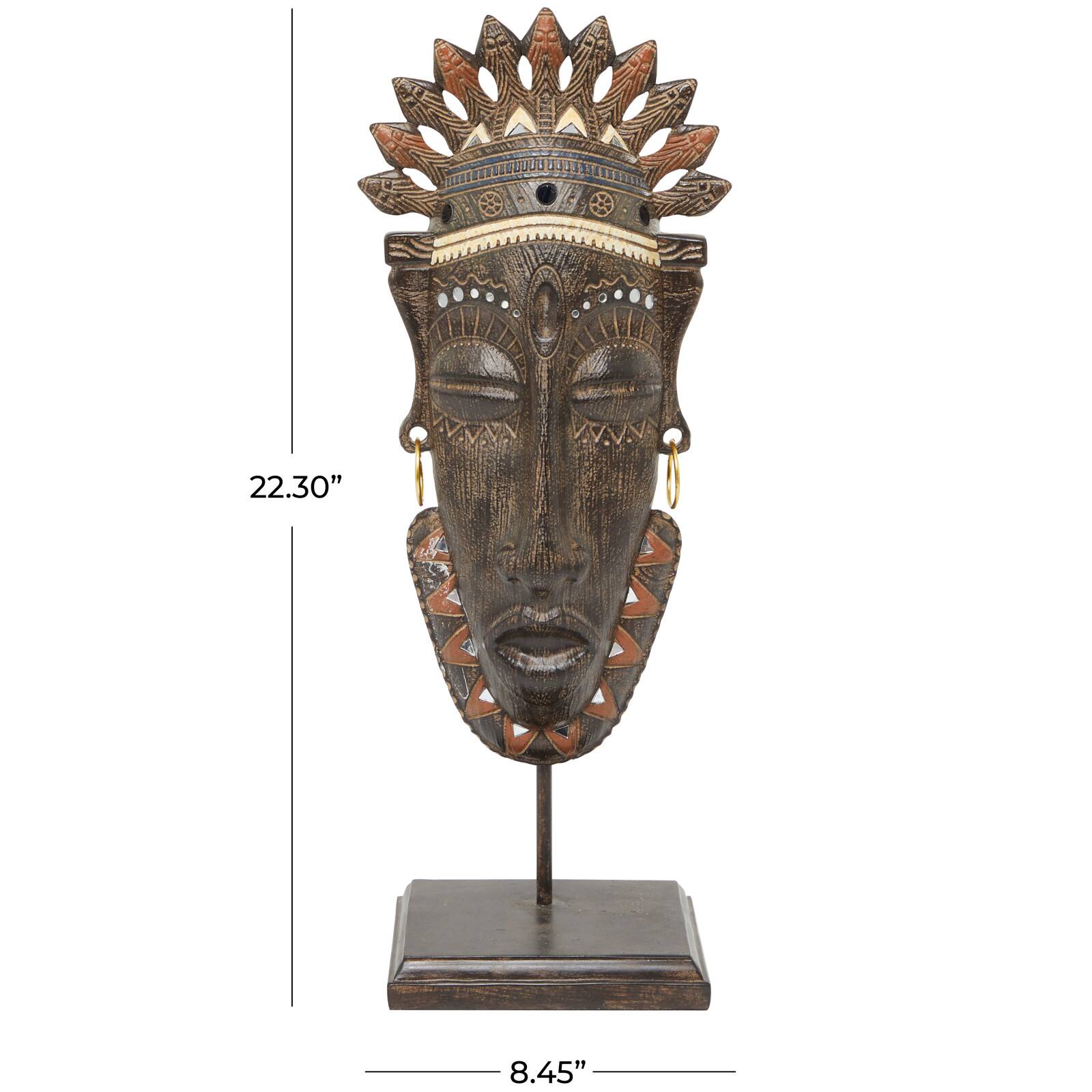 22" Brown Primitive African Mask Sculpture