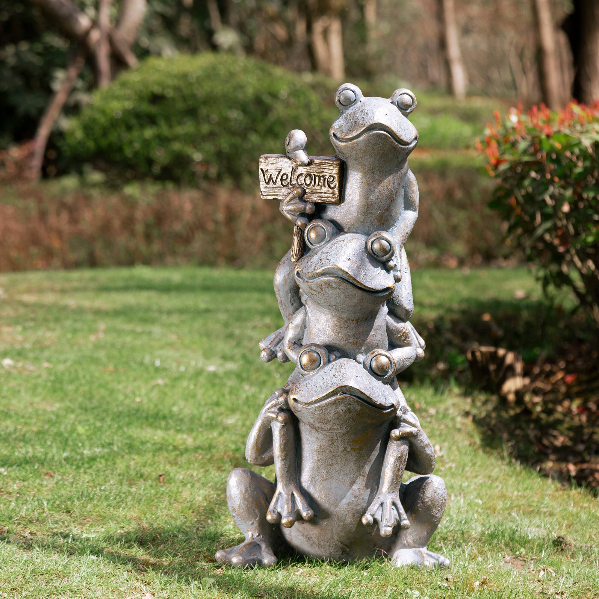 Glitzhome&#xAE; 28&#x22; Bronze Stacked Frog Statue