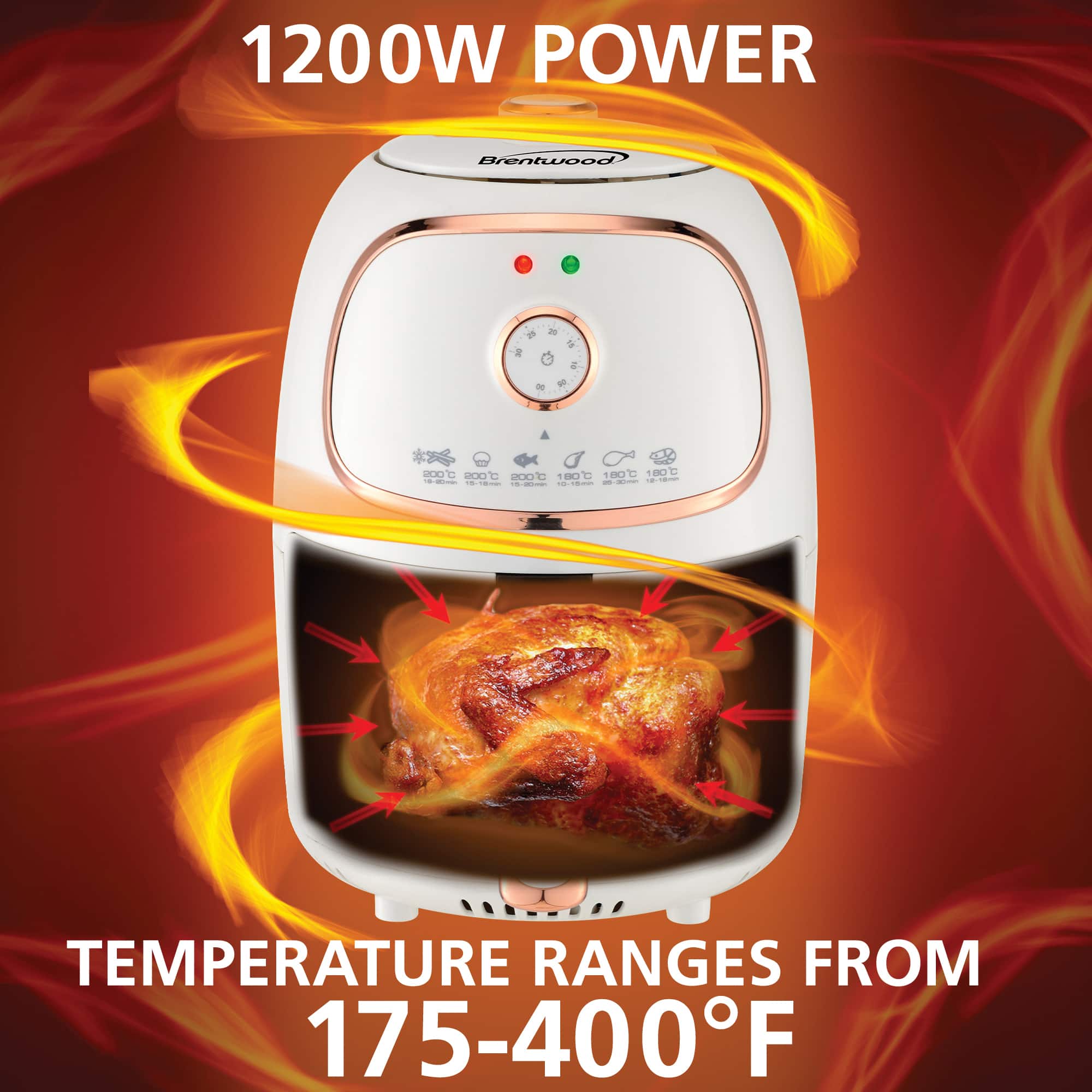 Brentwood White 2qt. 1200 Watt Electric Air Fryer with Timer & Temperature Control