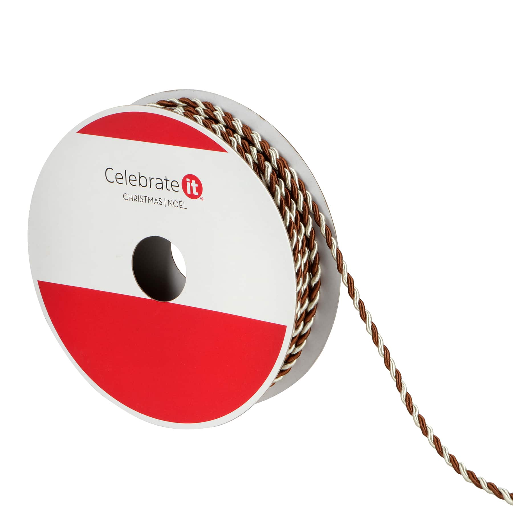 1/10&#x22; x 30ft. Brown &#x26; White Twist Trim Ribbon by Celebrate It&#xAE;