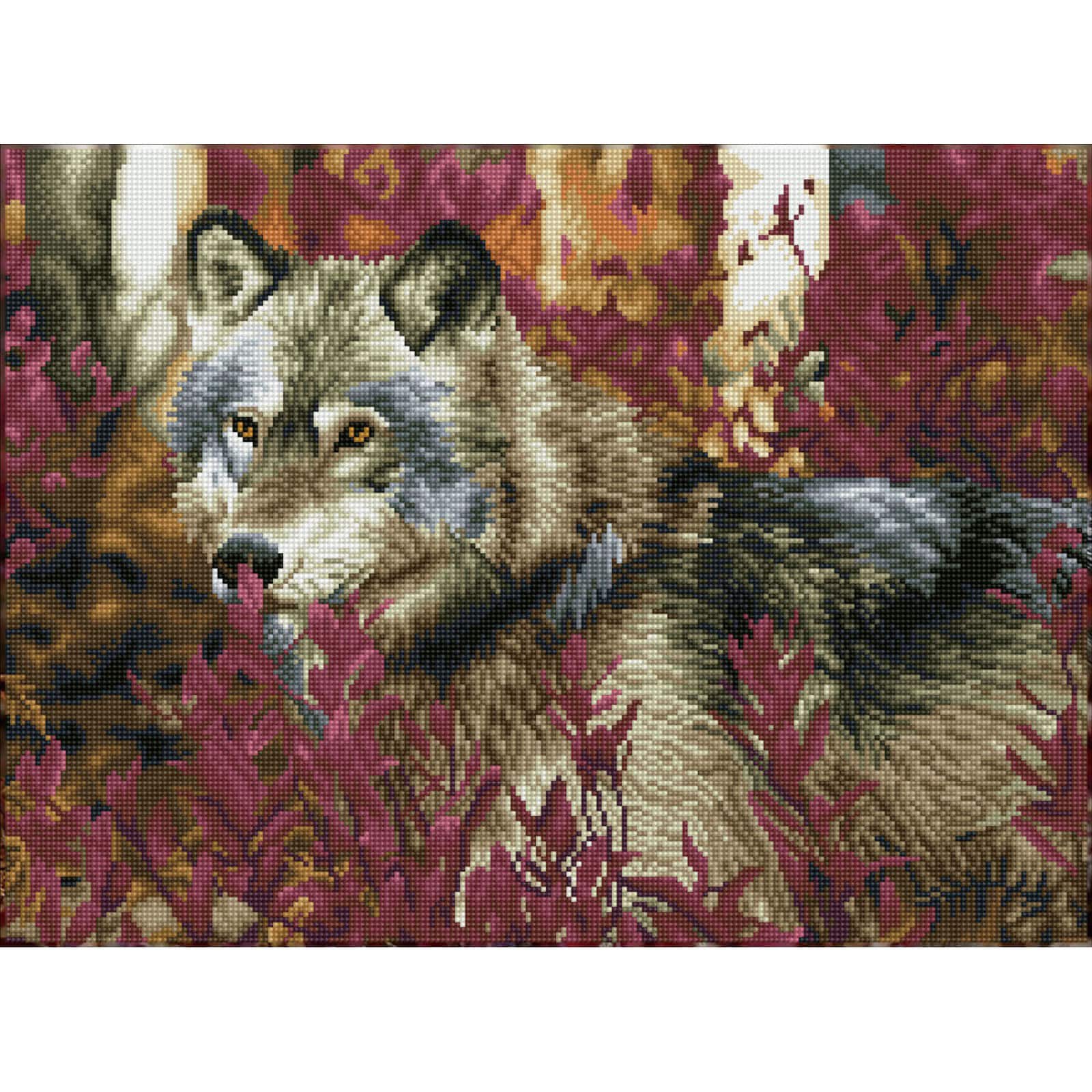 Diamond Dotz&#xAE; Advanced Autumn Wolf Pre-Framed Diamond Painting Kit