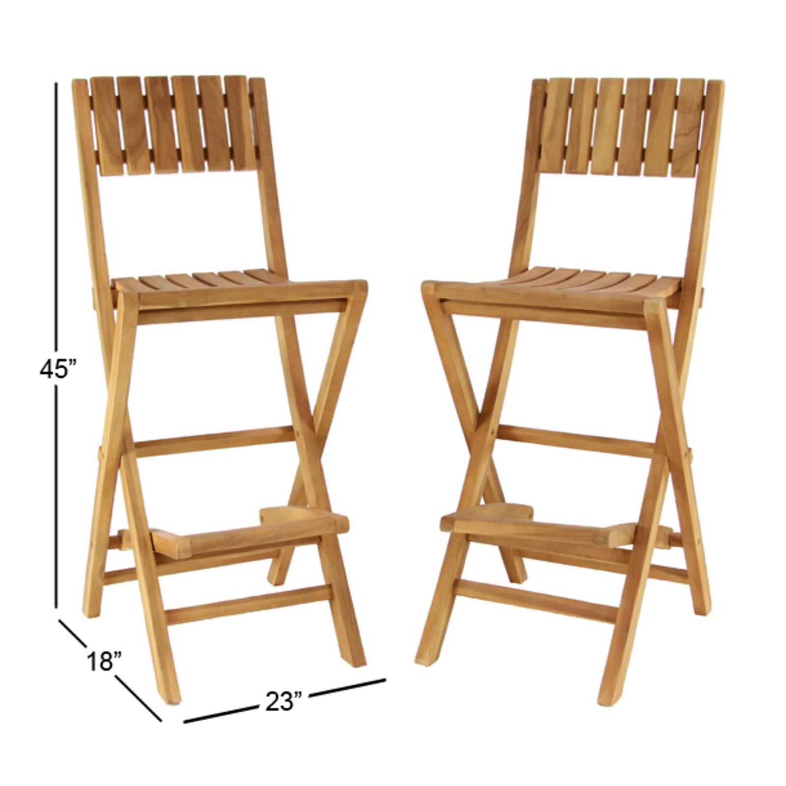 Set of 2 Brown Teak Wood Traditional Outdoor Bar Stool, 18&#x22; x 45&#x22;