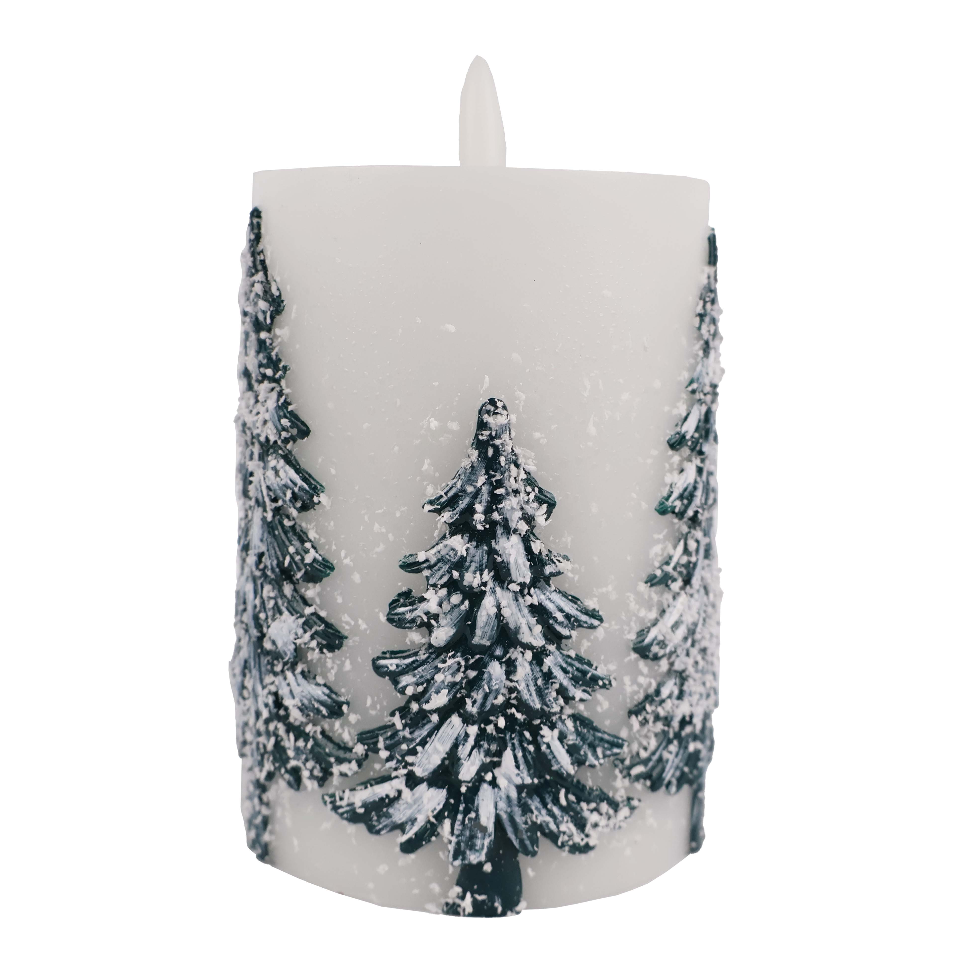 3&#x22; Flocked Trees LED Wax Pillar Candle by Ashland&#xAE;