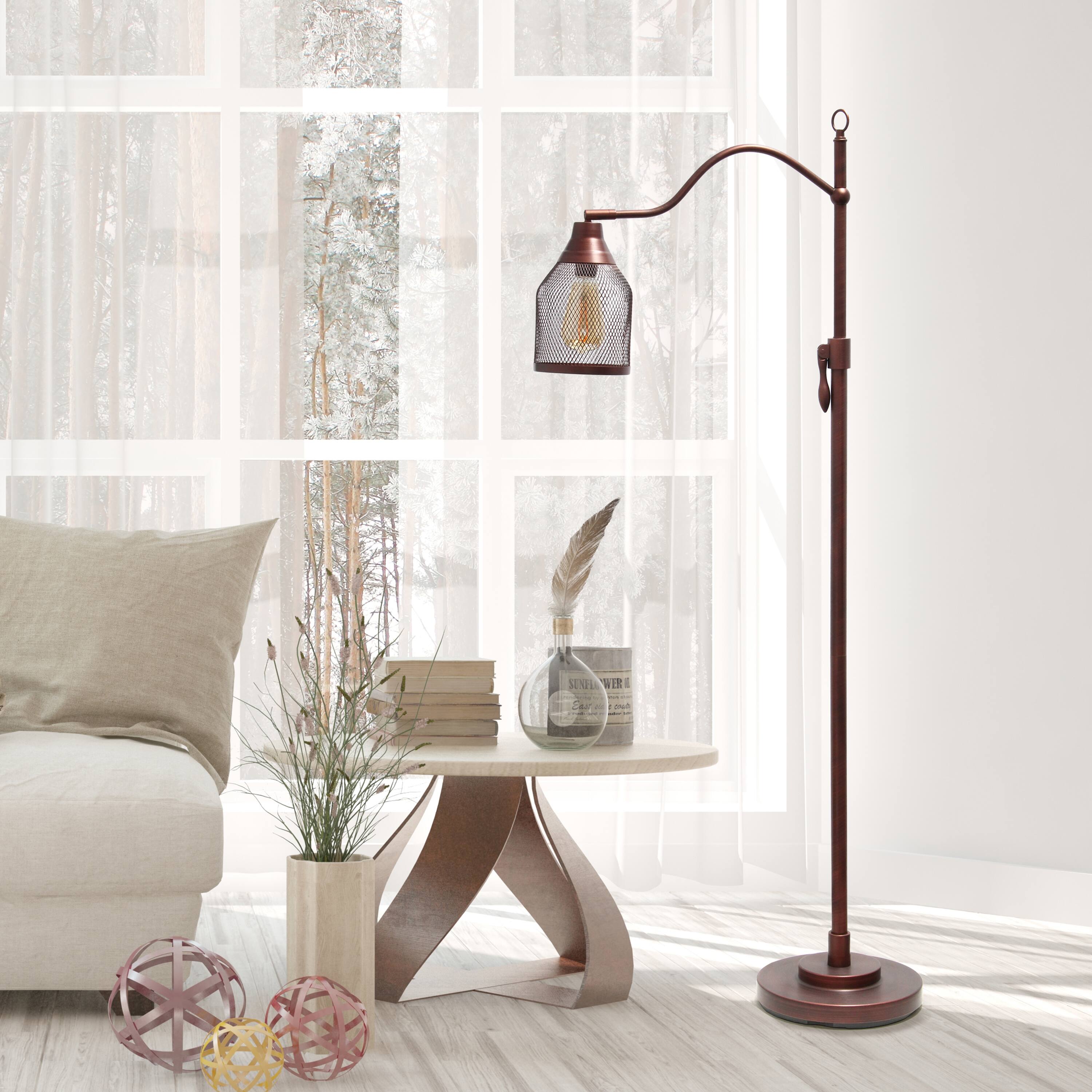 Lalia Home 5ft. Red Bronze Vintage Arched Floor Lamp with Iron Mesh Shade