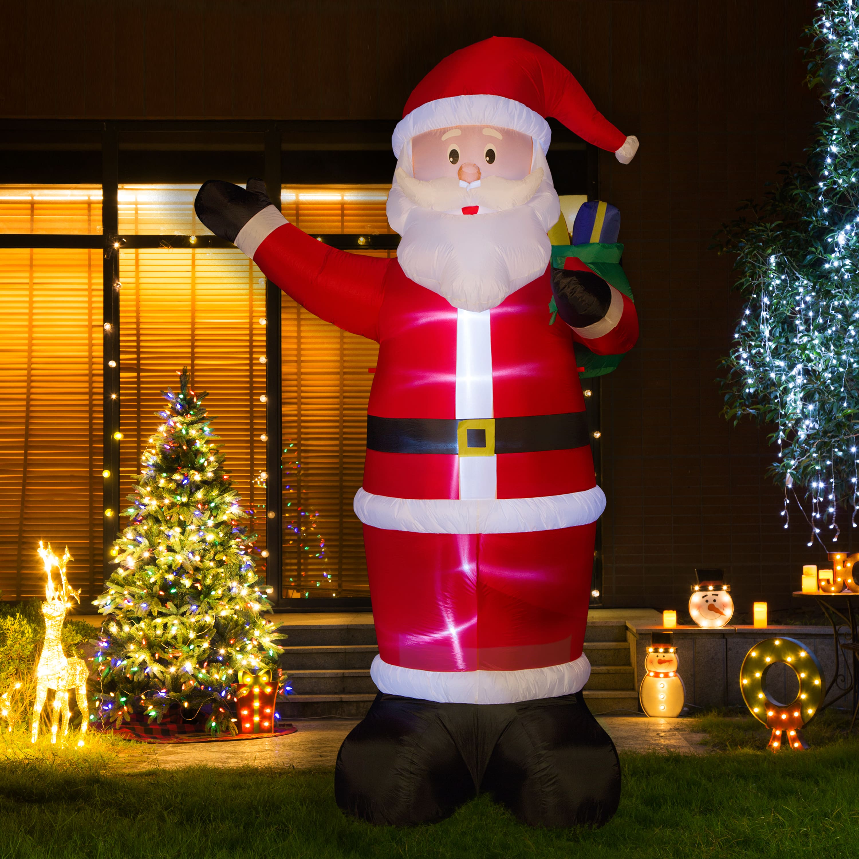 Glitzhome&#xAE; 12ft. Inflatable Santa With Lights
