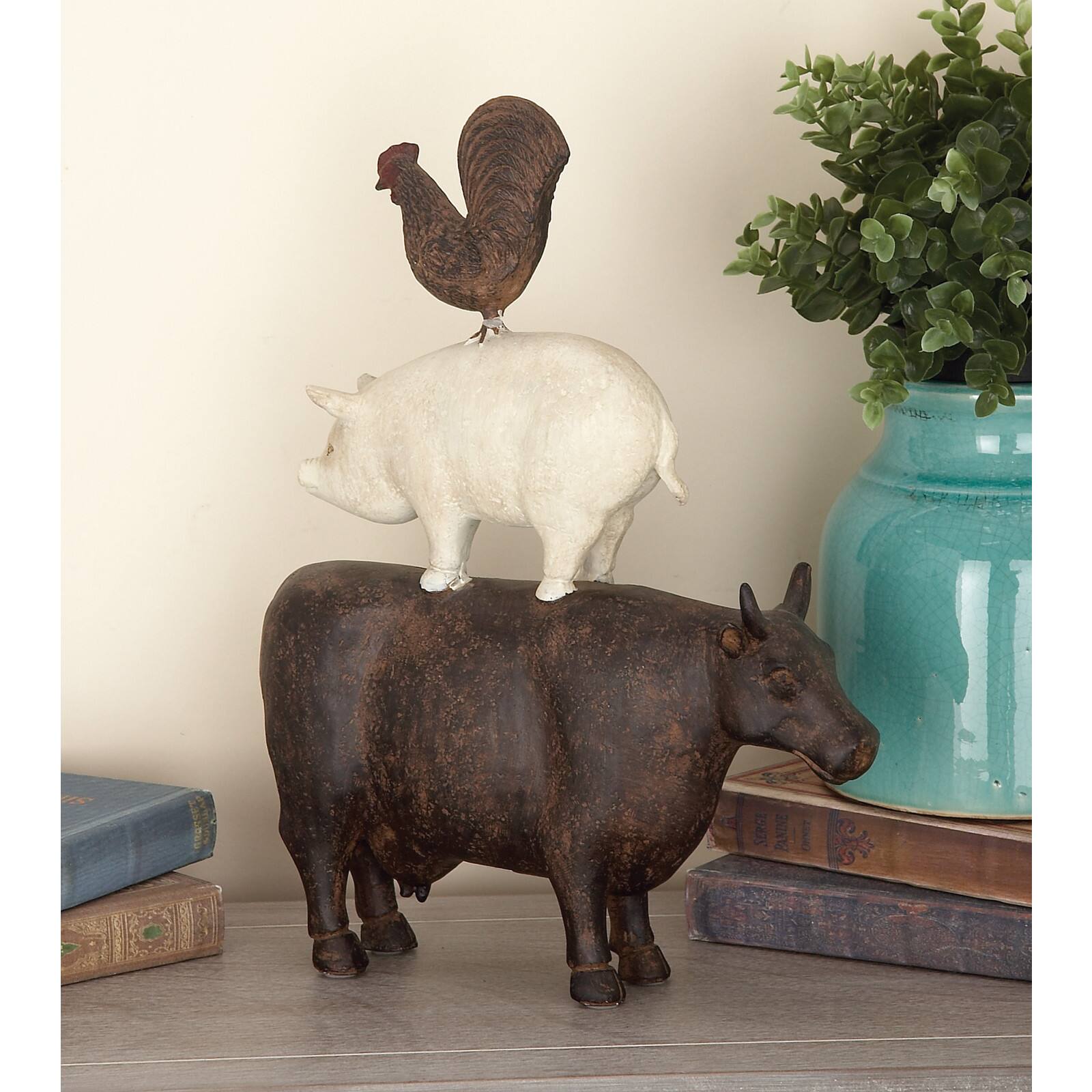 14&#x22; Brown Polystone Farmhouse Animals Sculpture
