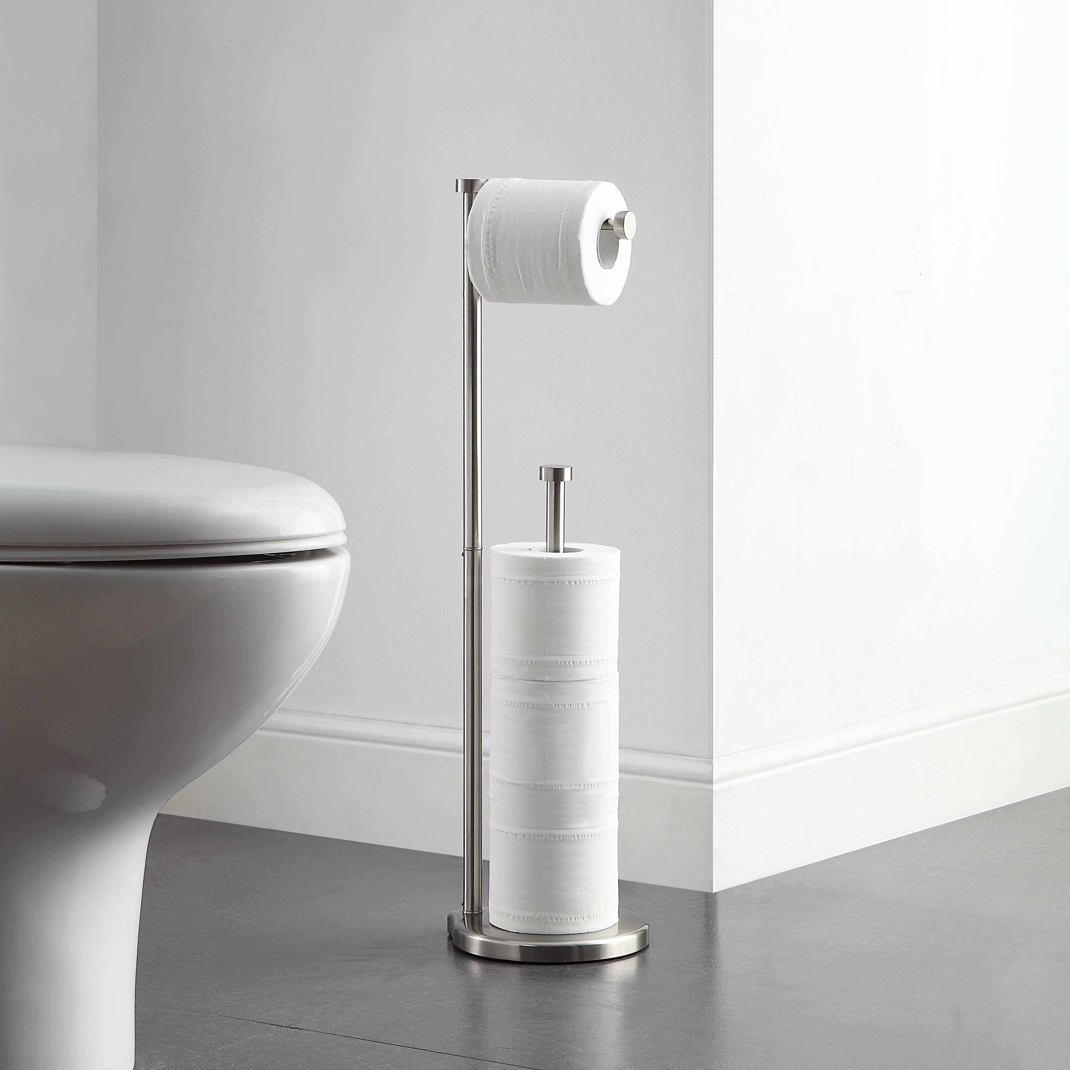 SunnyPoint 26&#x22; Brush Nickel Free Standing Bathroom Toilet Paper Holder Stand with Reserve
