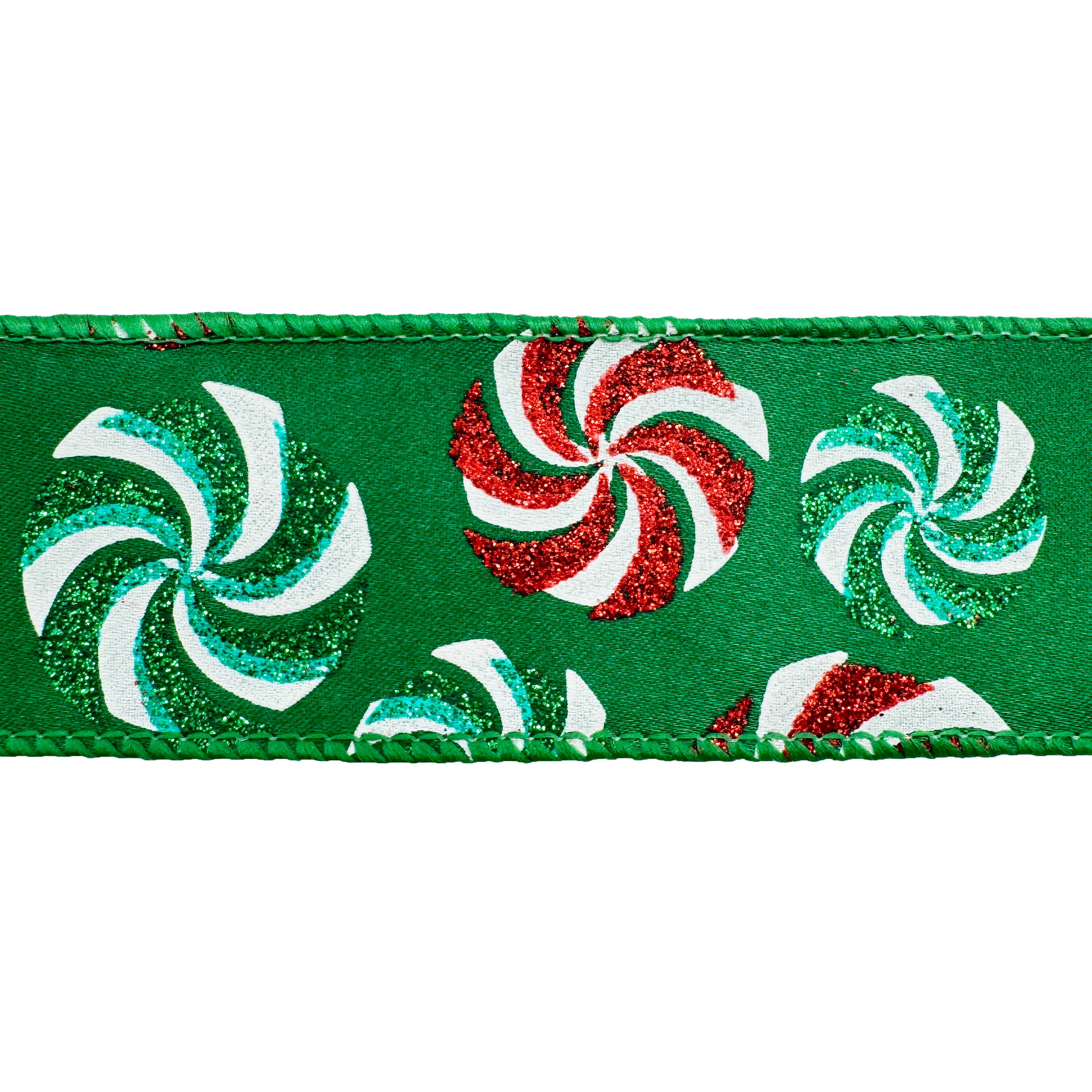 1.5" x 30ft. Green Glitter Peppermints Wired Ribbon by Celebrate It®