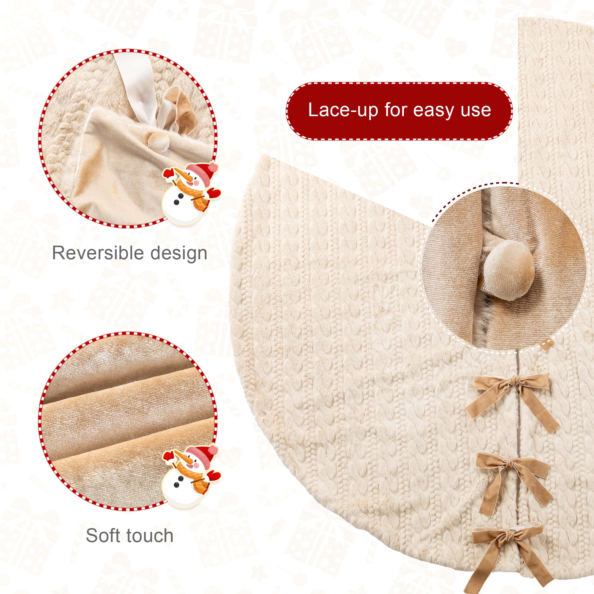 Glitzhome® 60"D Reversible Twisted Faux Marten Fur Christmas Tree Skirt