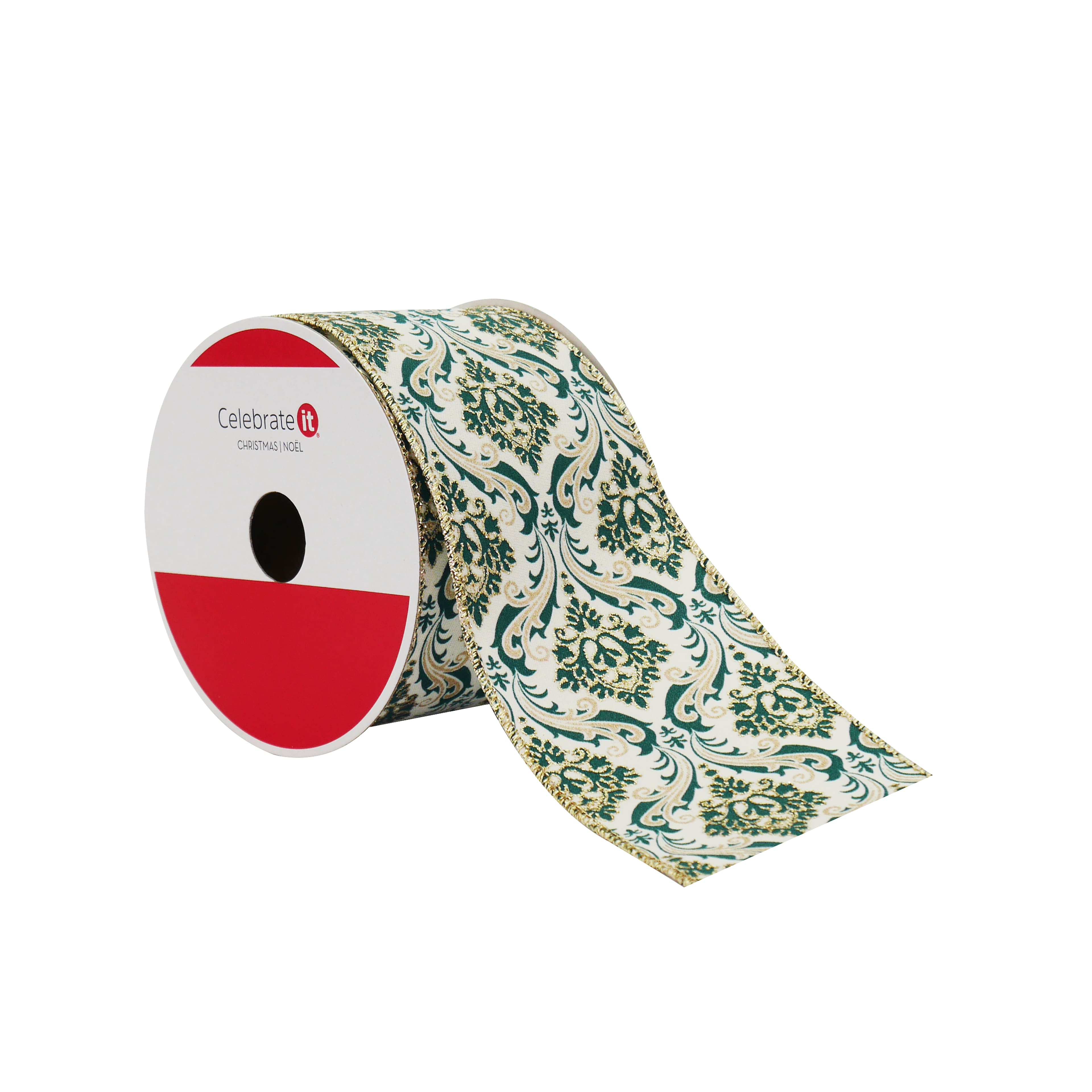 2.5&#x22; x 20ft. Green Damask Wired Ribbon by Celebrate It&#xAE;