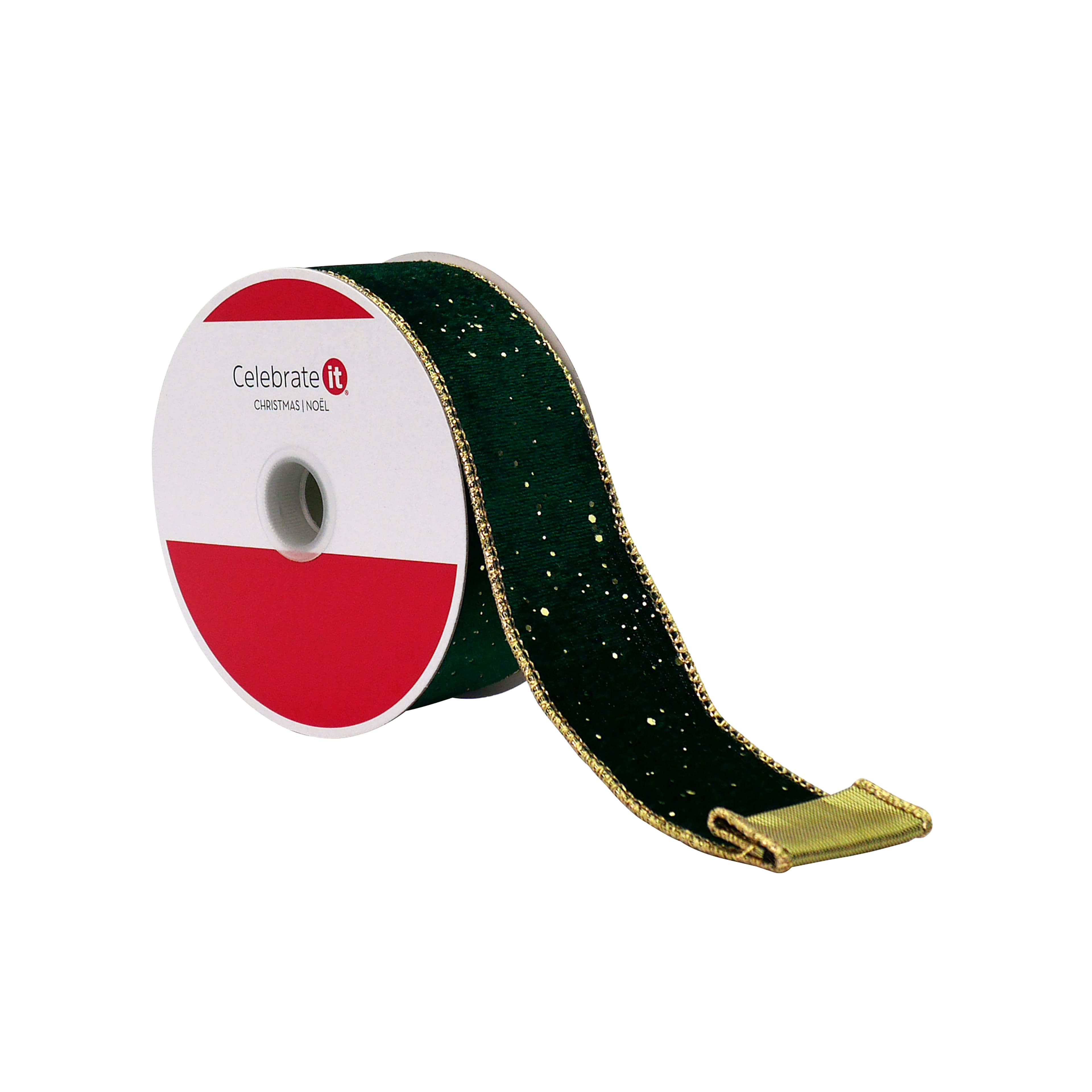 1.5&#x22; x 15ft. Green &#x26; Gold Wired Velvet Ribbon by Celebrate It&#xAE;