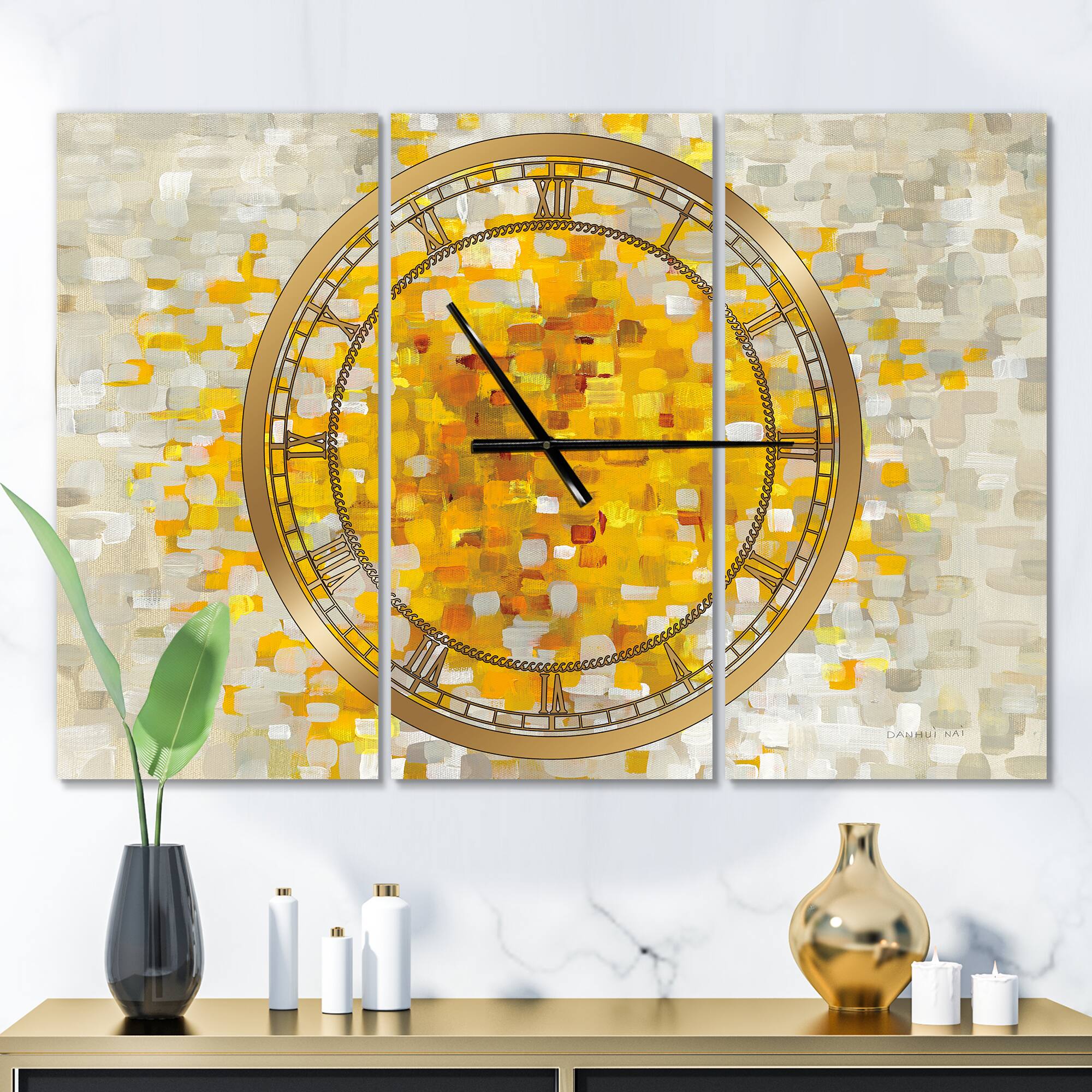 Designart &#x27;Glam Yellow Explosion Blocks Modern Multipanel Wall Clock