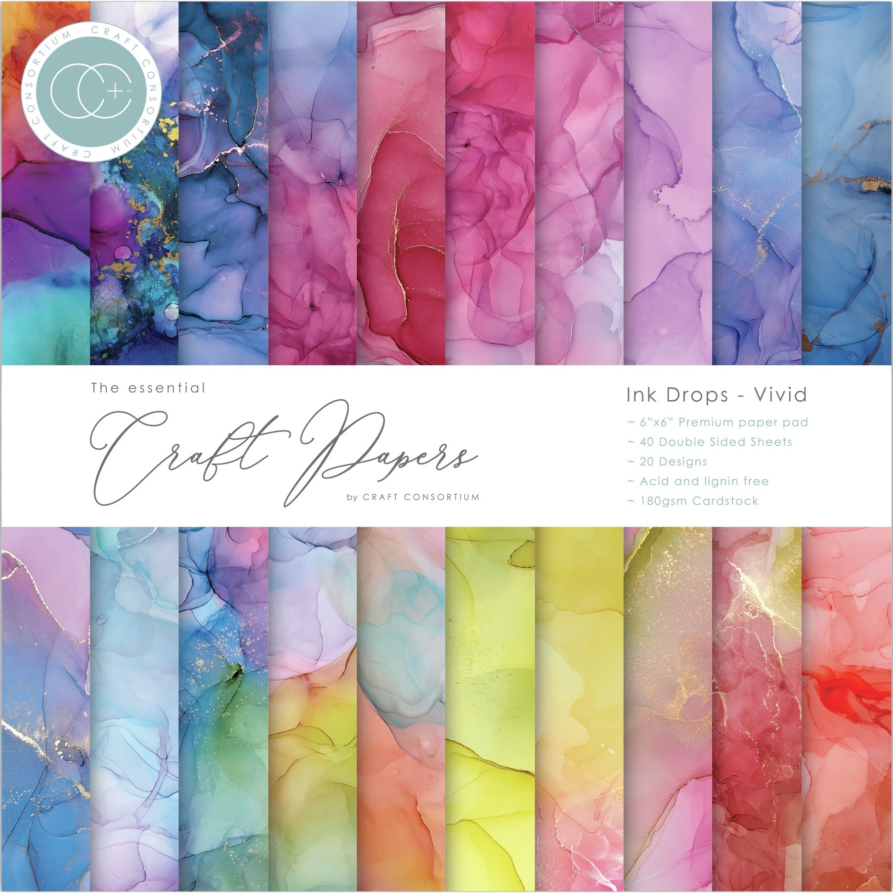 Craft Consortium Ink Drops Vivid Double-Sided Paper Pad, 6&#x22; x 6&#x22;