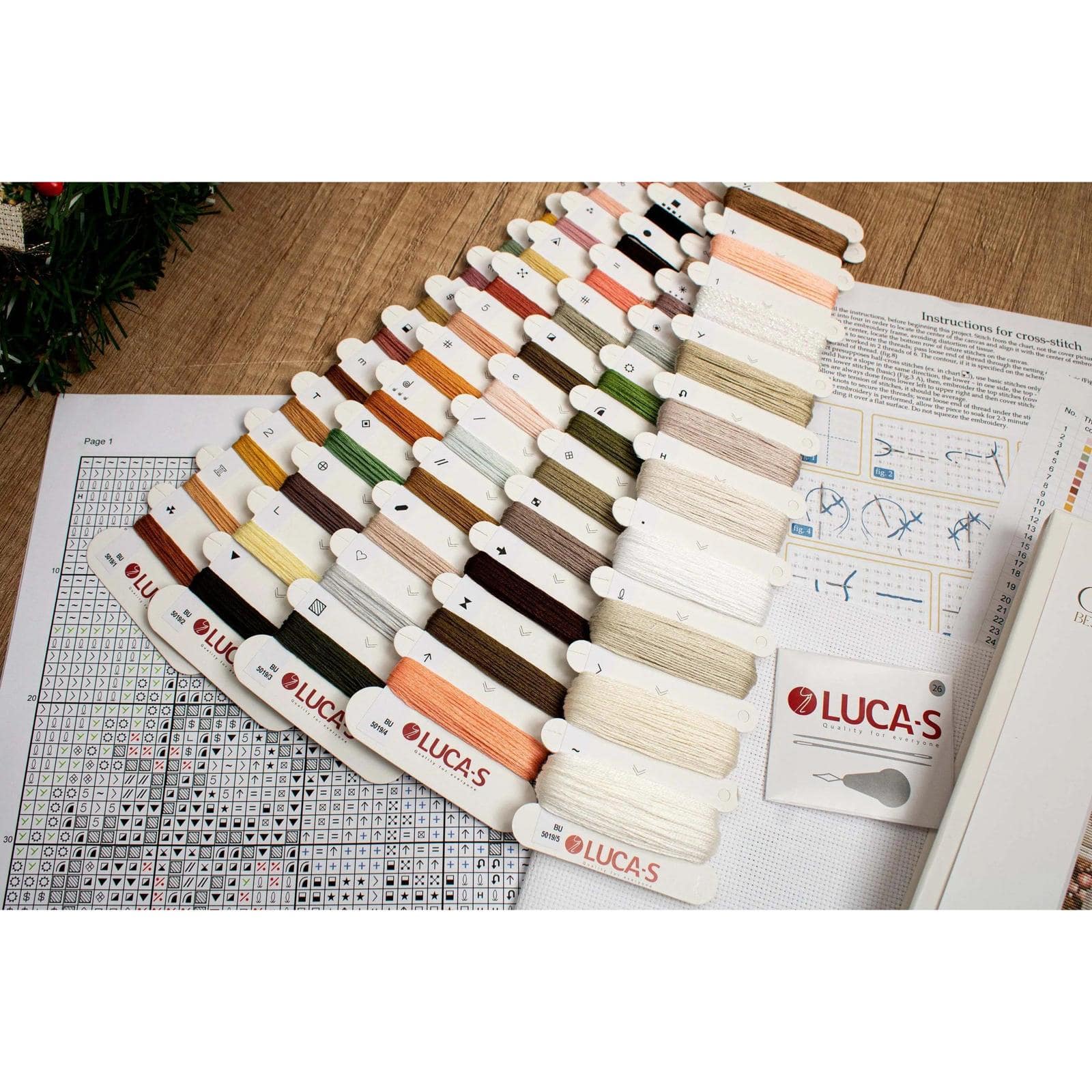 Luca-S White Santa With Christmas Tree Counted Cross-Stitch Kit