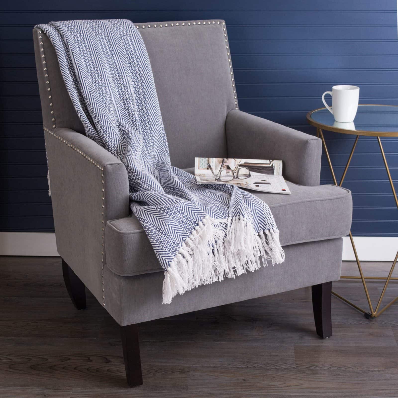 DII® Nautical Blue Herringbone Stripe Throw