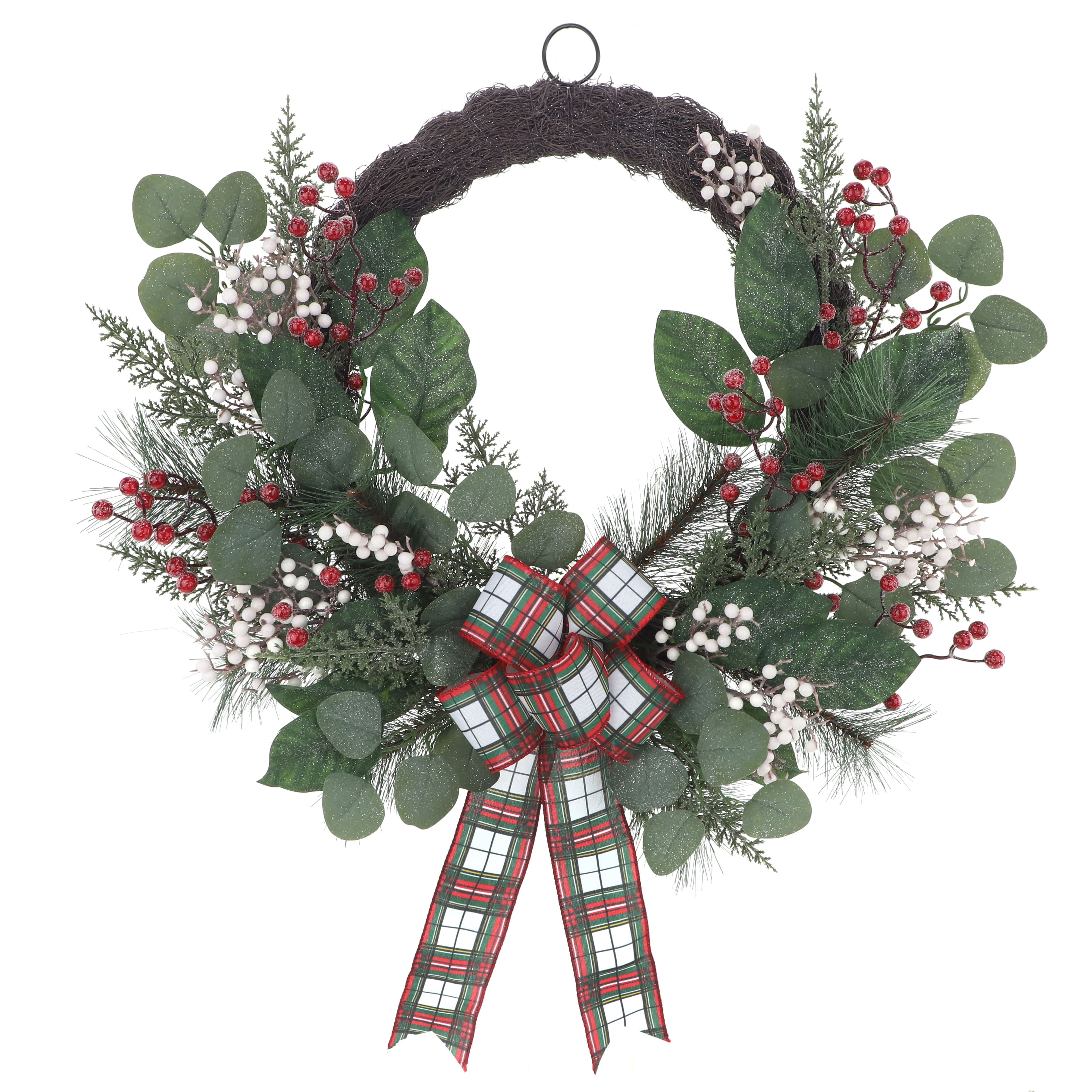 24&#x22; Pine, Eucalyptus &#x26; Berry Half Wreath with Bow by Ashland&#xAE;