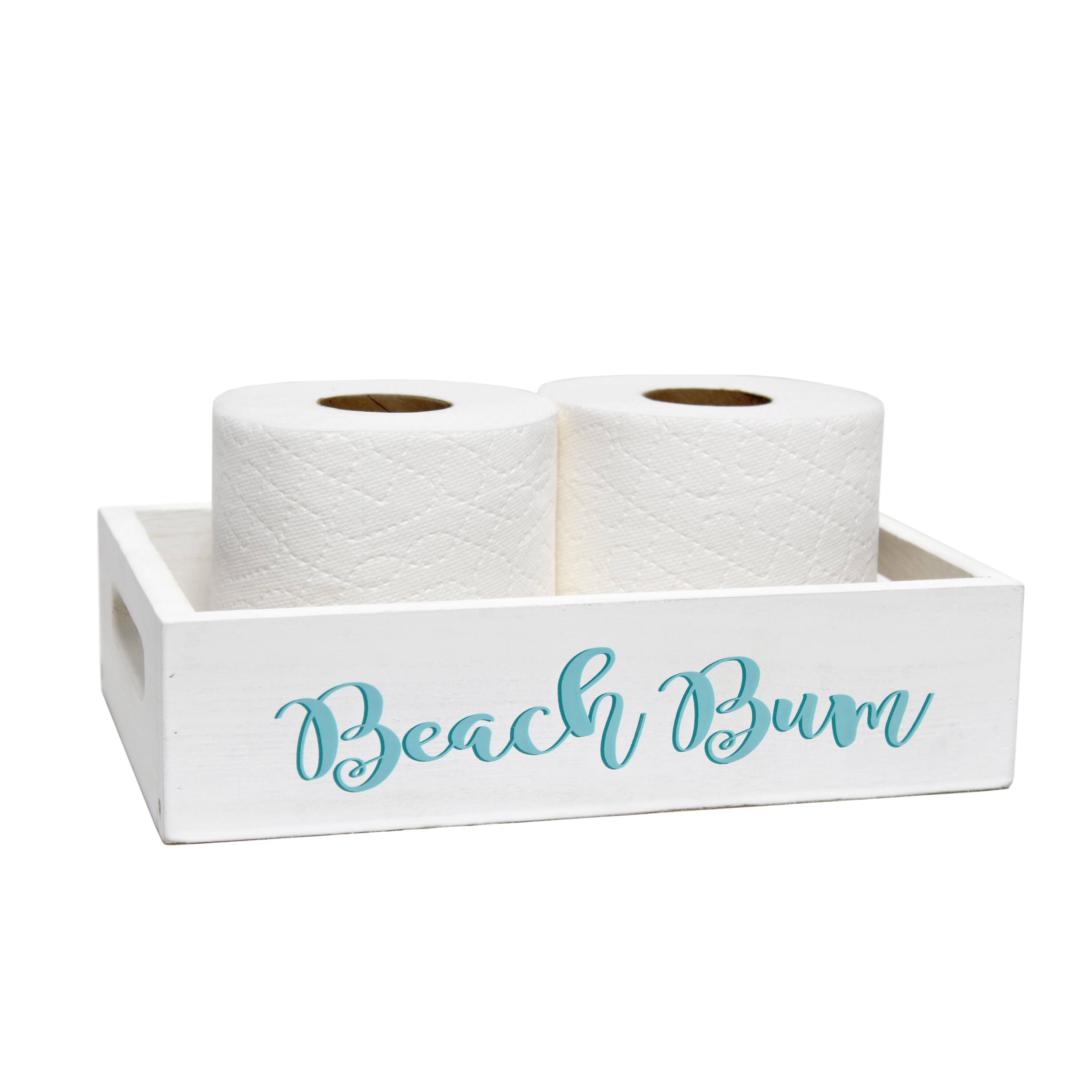 Elegant Designs Small White Wash Coastal Towel Holder, Frame & Toilet Paper Holder Set