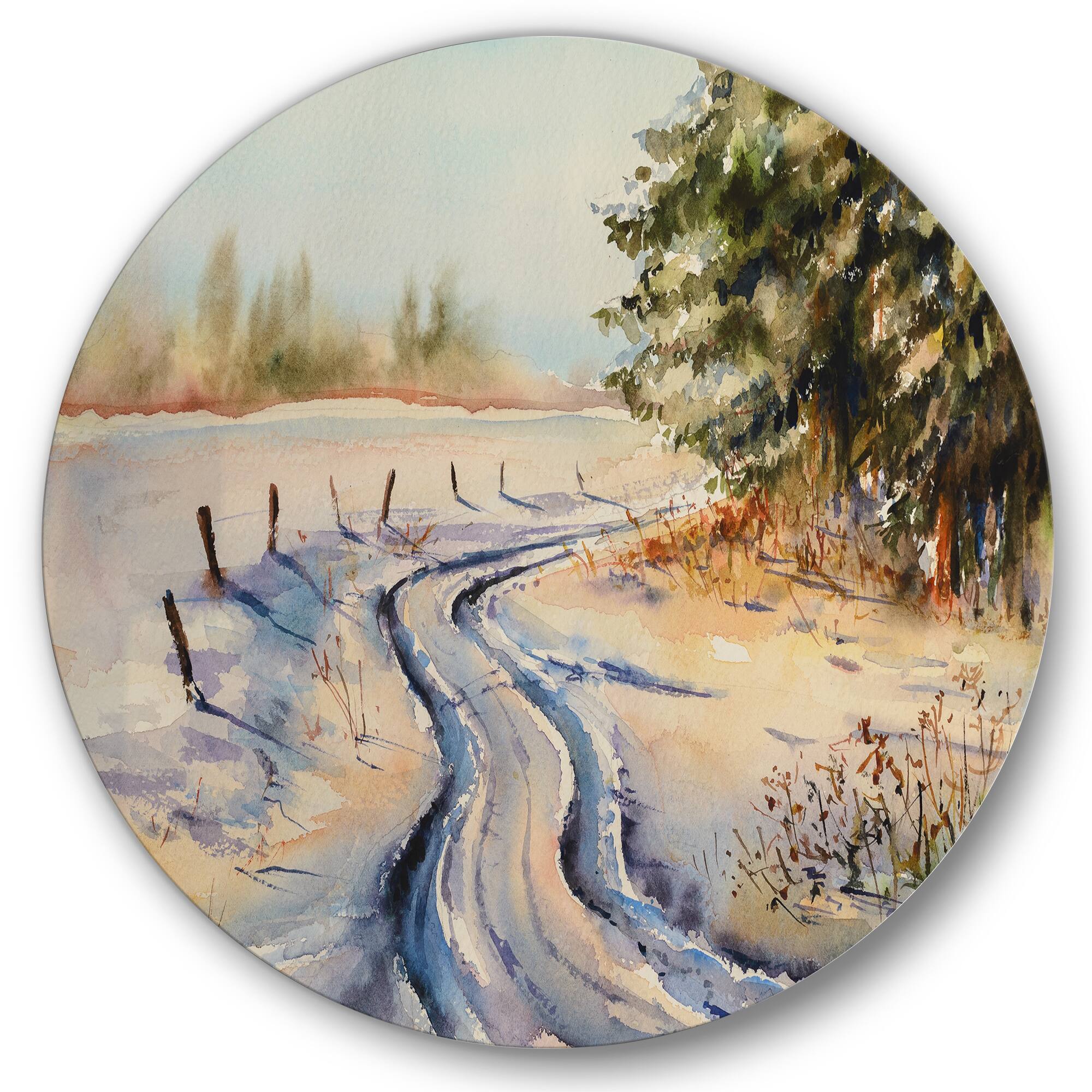 Designart - Snowy Winter Forest Landscape Country Road In Snow