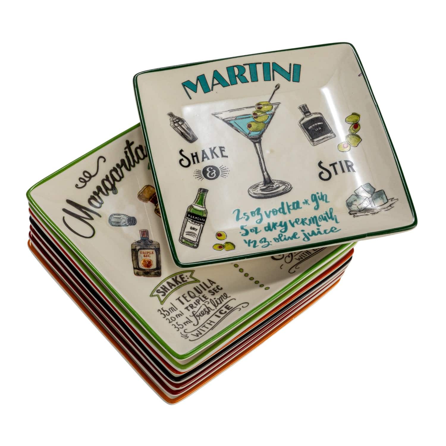Hello Honey® 6" Cocktail Recipe Design Stoneware Plate Set