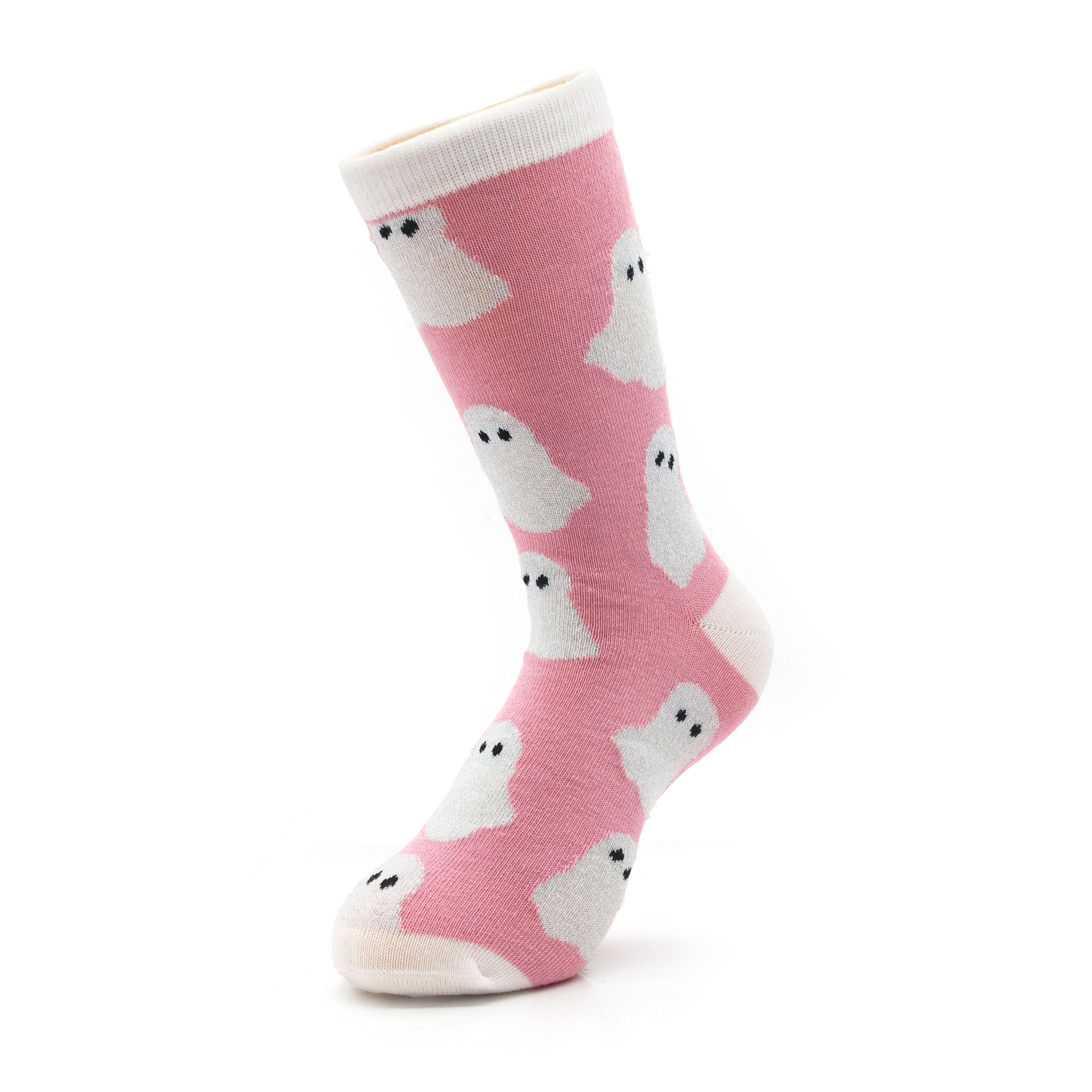 Pink &#x26; White Ghost Adult Crew Socks by Celebrate It&#x2122;