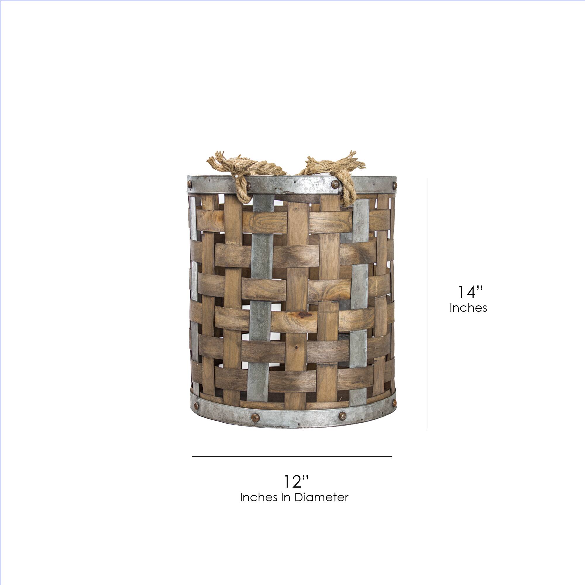 Rustic Farmhouse Bamboo & Metal Storage Basket