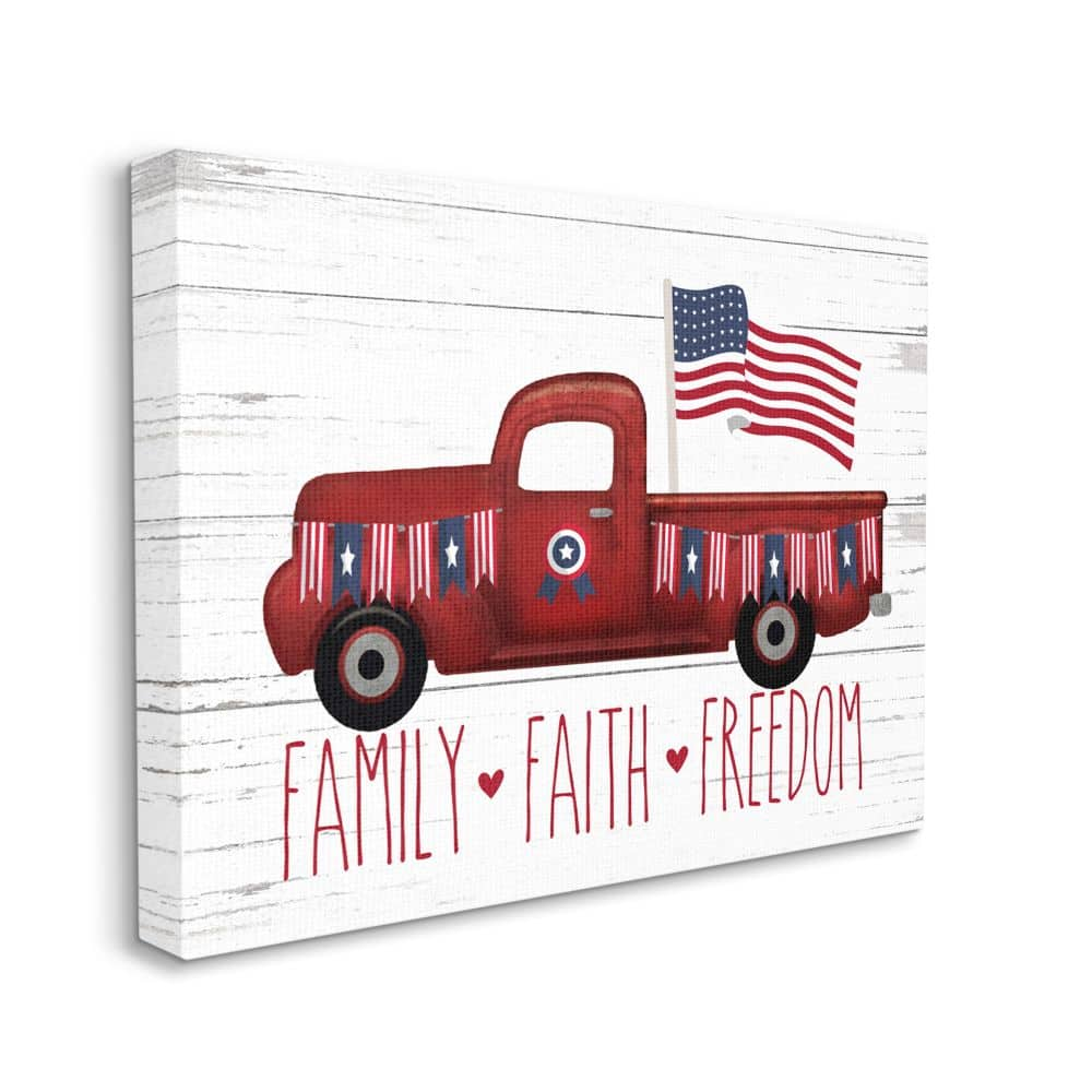 Stupell Industries Rustic Faith Family Freedom Patriotic Quote Americana Truck Canvas Wall Art