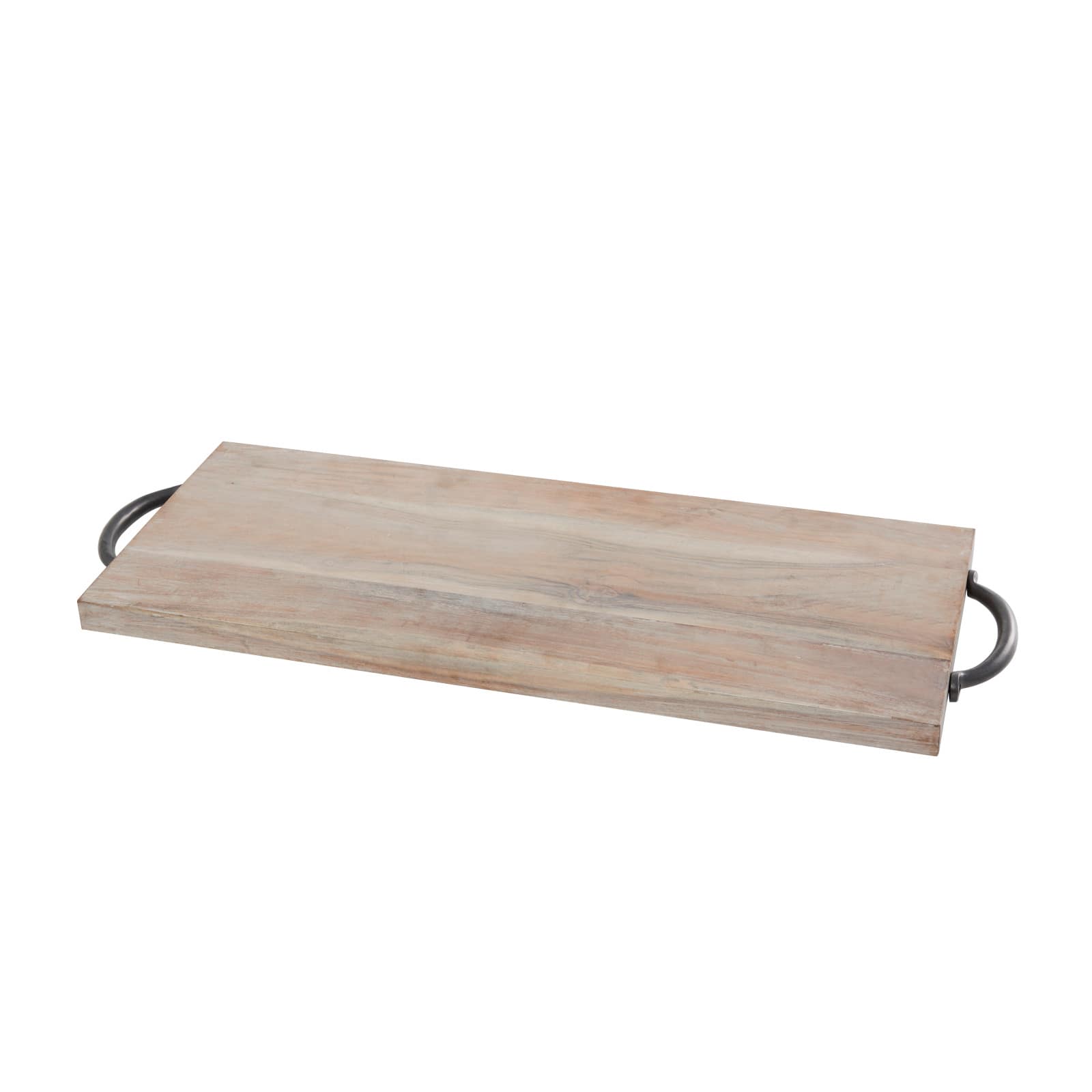 27&#x22; Cream Mango Wood Tray with Black Metal Handles