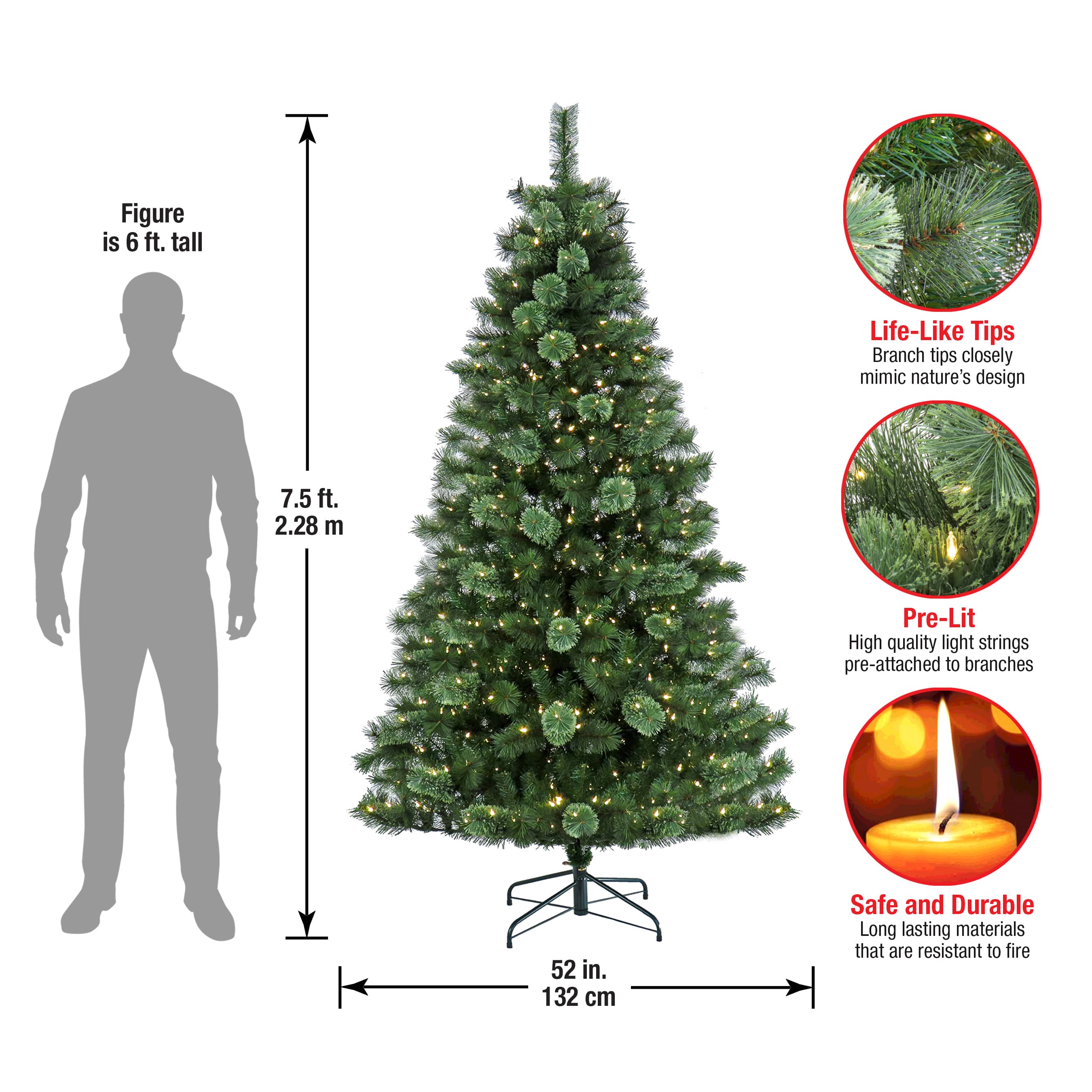 7.5ft. Pre-Lit Ontaria Pine Artificial Christmas Tree, Warm White LED Lights